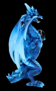 Figuren Shop GmbH Fantasy-Figur Drachen Figur blau - Yukiharu`s Orb - Fantasy Dekofigur Drachenfigur