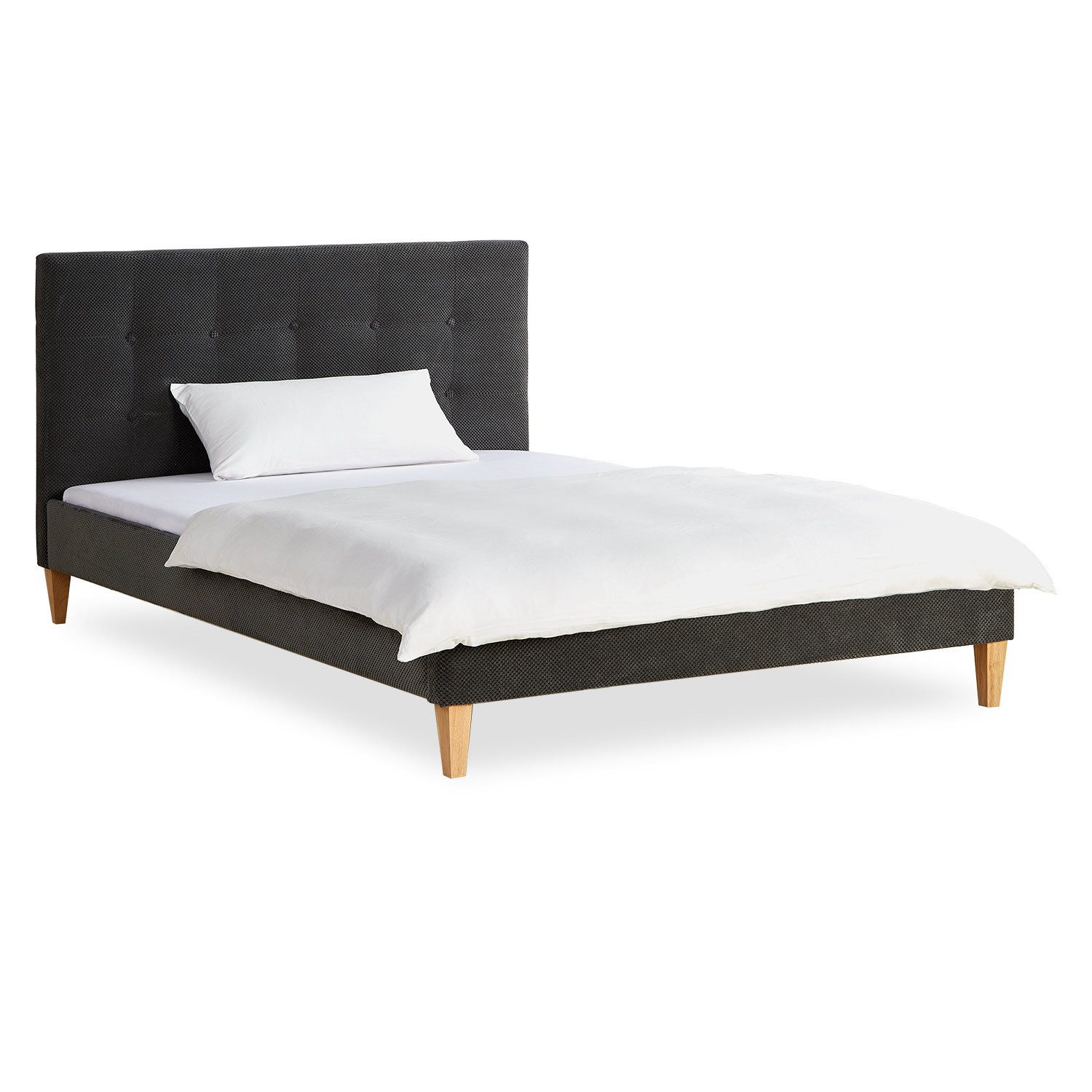 Homestyle4u Polsterbett 140x200 Lattenrost Doppelbett Samt Anthrazit Holzfüße Polsterkopfteil (Set, mit Lattenrost)