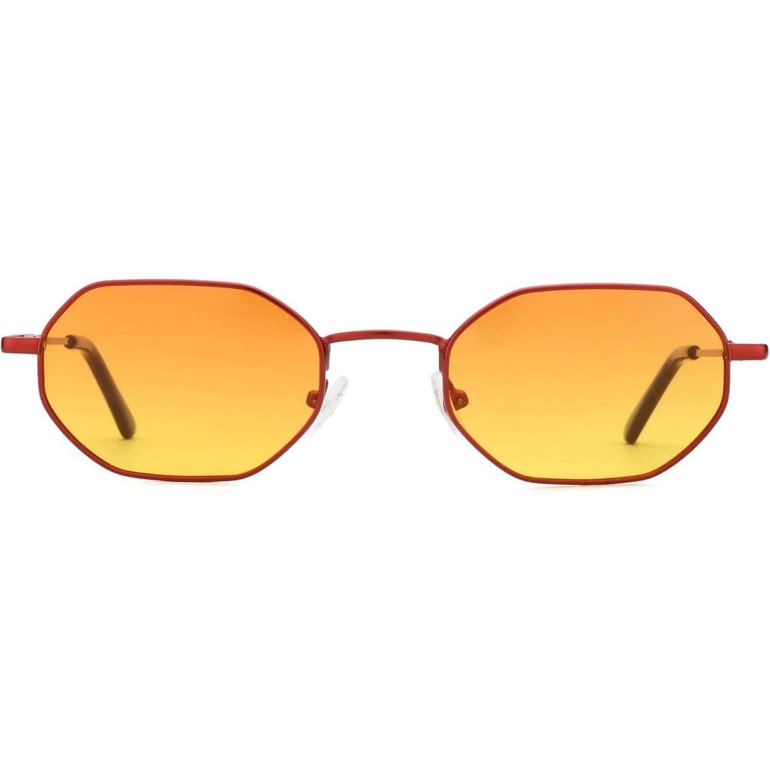LuxusKollektion Retrosonnenbrille Sonnenbrille Achteckig Polarisiert Metall Rot Rahmen Orange Linse