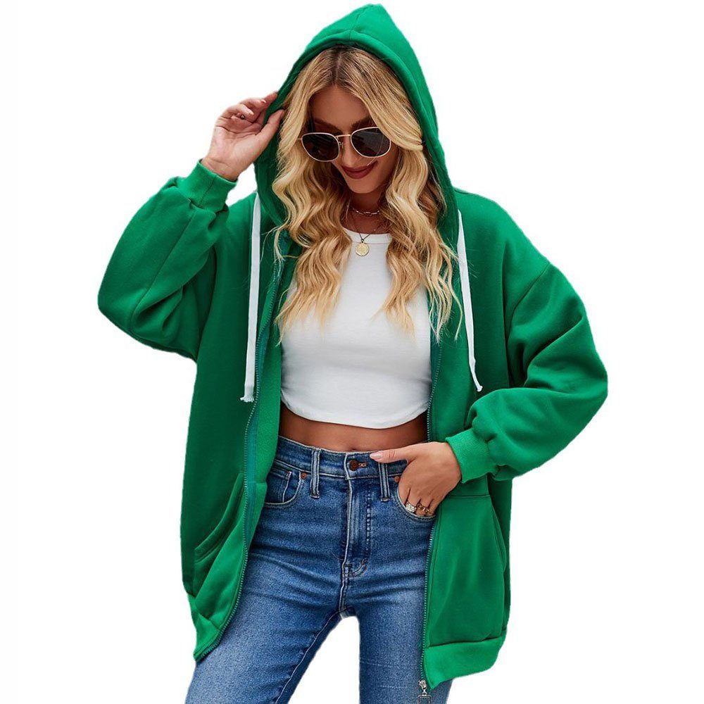 L.Ru UG Sweatblazer Grüne, lässige Kapuzen-Sweatjacke für Damen im Herbst  und Winter (Mode-Cardigan-Oberteile für Damen in Übergröße)