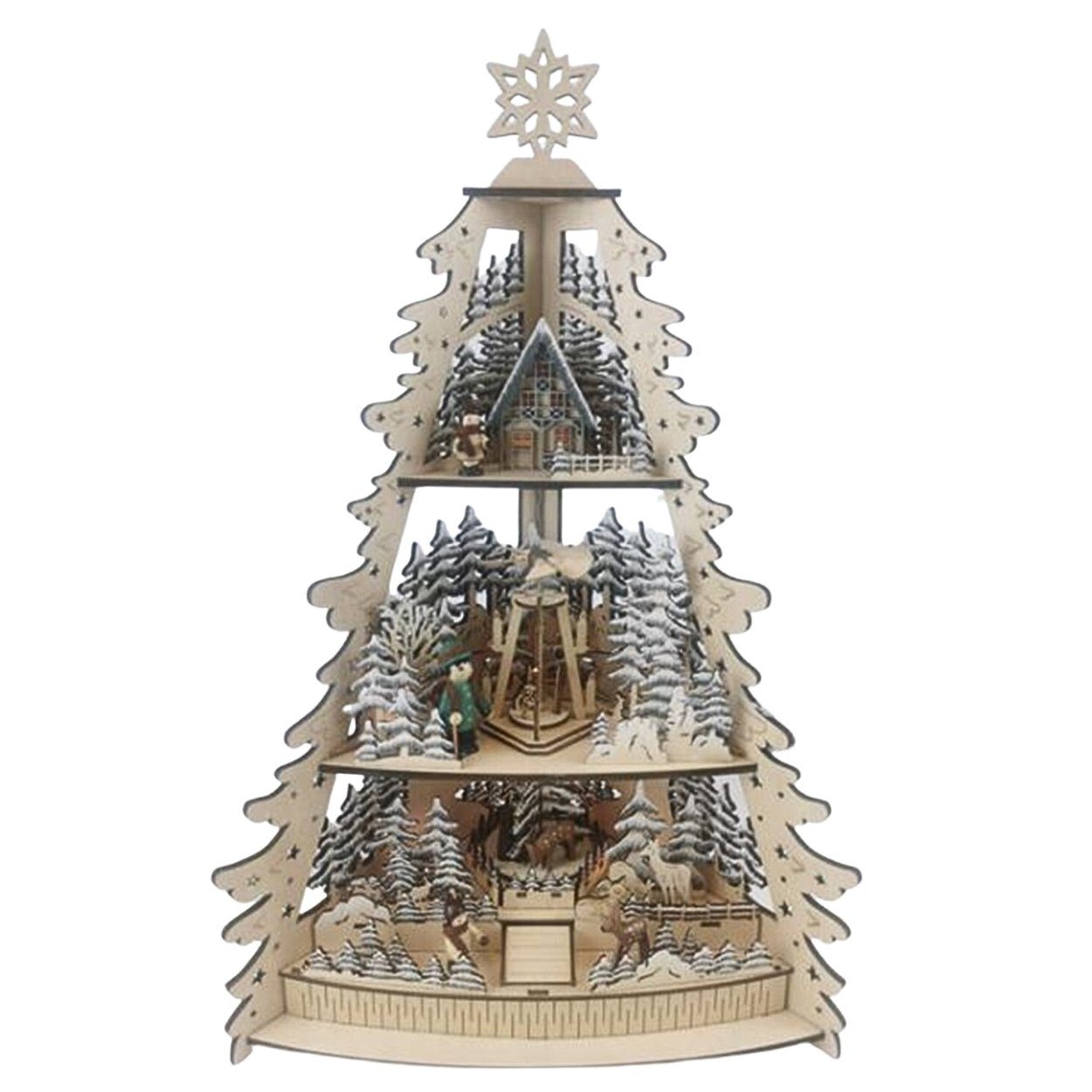 Wohnando Weihnachtsdorf Weihnachtsdeko aus Holz, 3 Ebenen mit verschiedenen Szenen und Musik