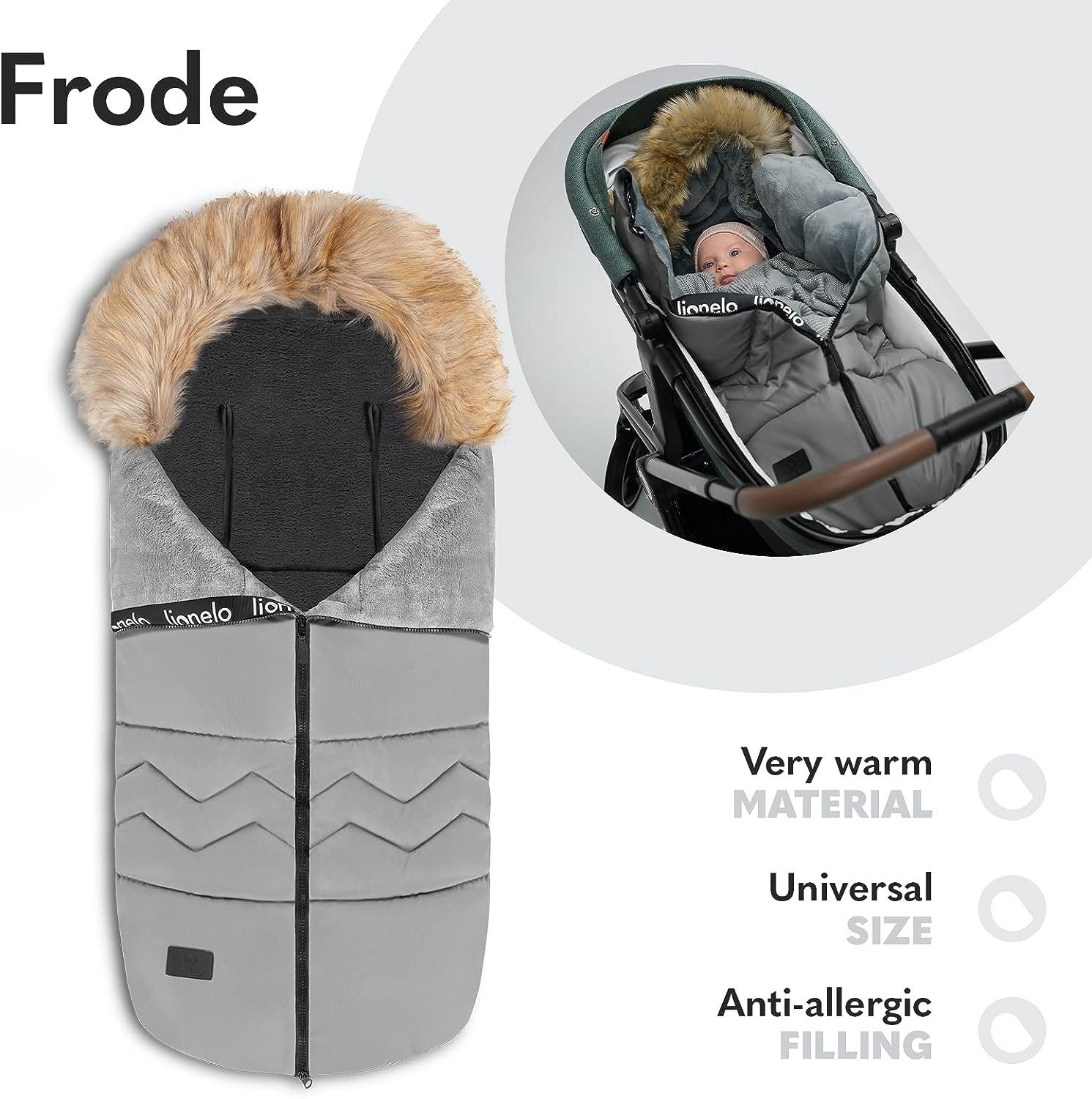 lionelo Kinderschlafsack FRODE (Set, Set), Leicht zu reinigen Abnehmbarer Pelz Wasserdichtes Material90x45cm