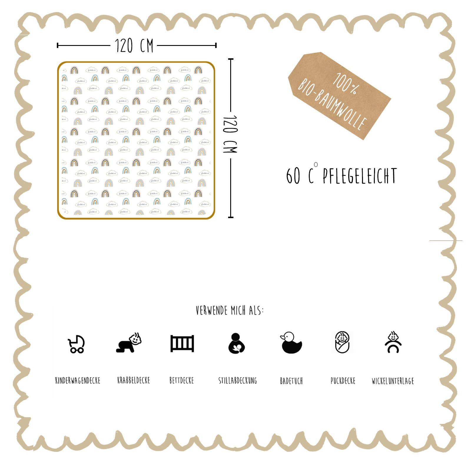 Babydecke Babydecke mit süßen Schriftzügenaus 100% Musselin Bio-Baumwolle, Mama Poppins Germany, Designed in Germany