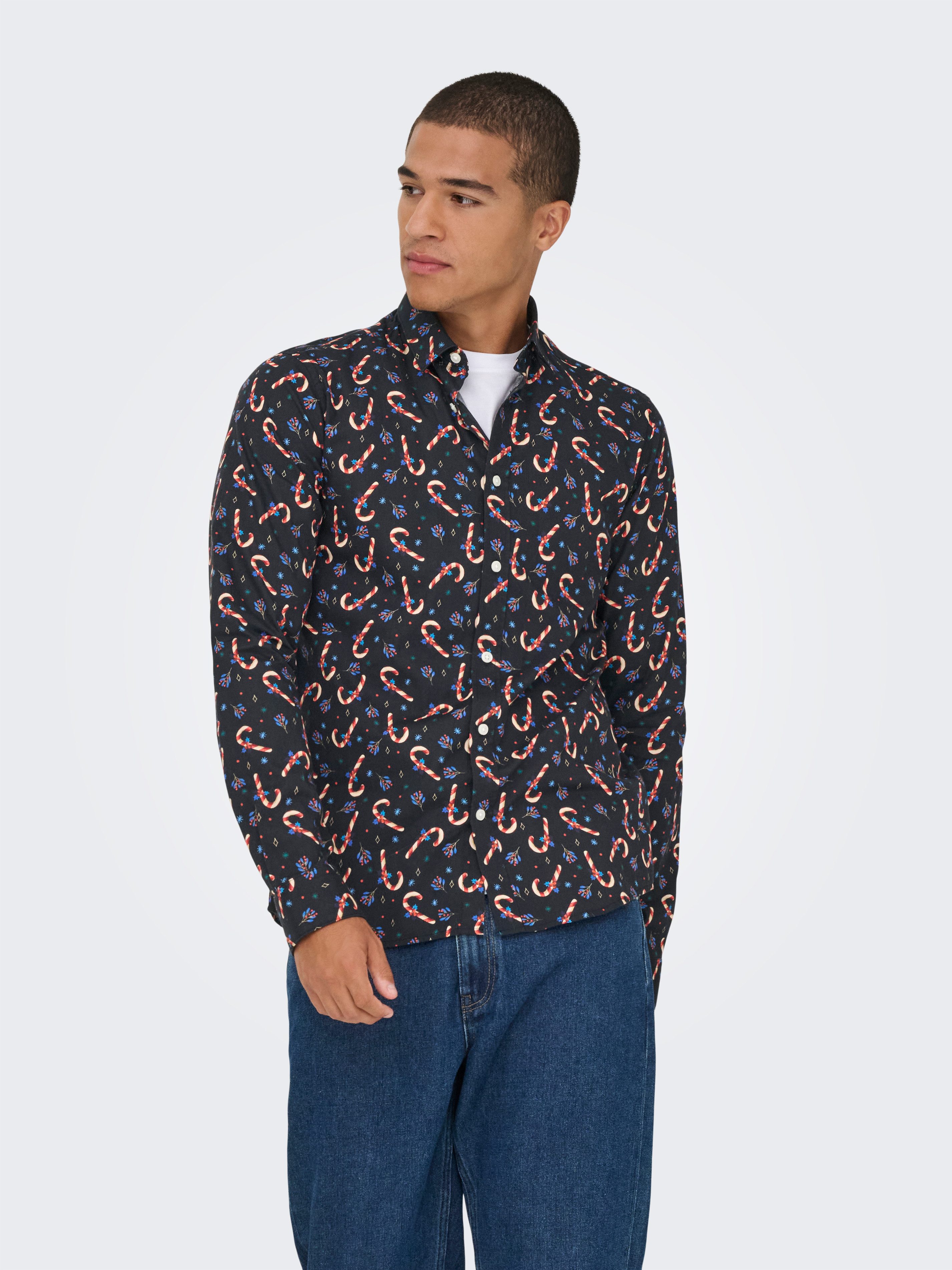 ONLY & SONS Langarmhemd ONSELF XMAS AOP SLIM POPLIN LS SHIRT günstig online kaufen