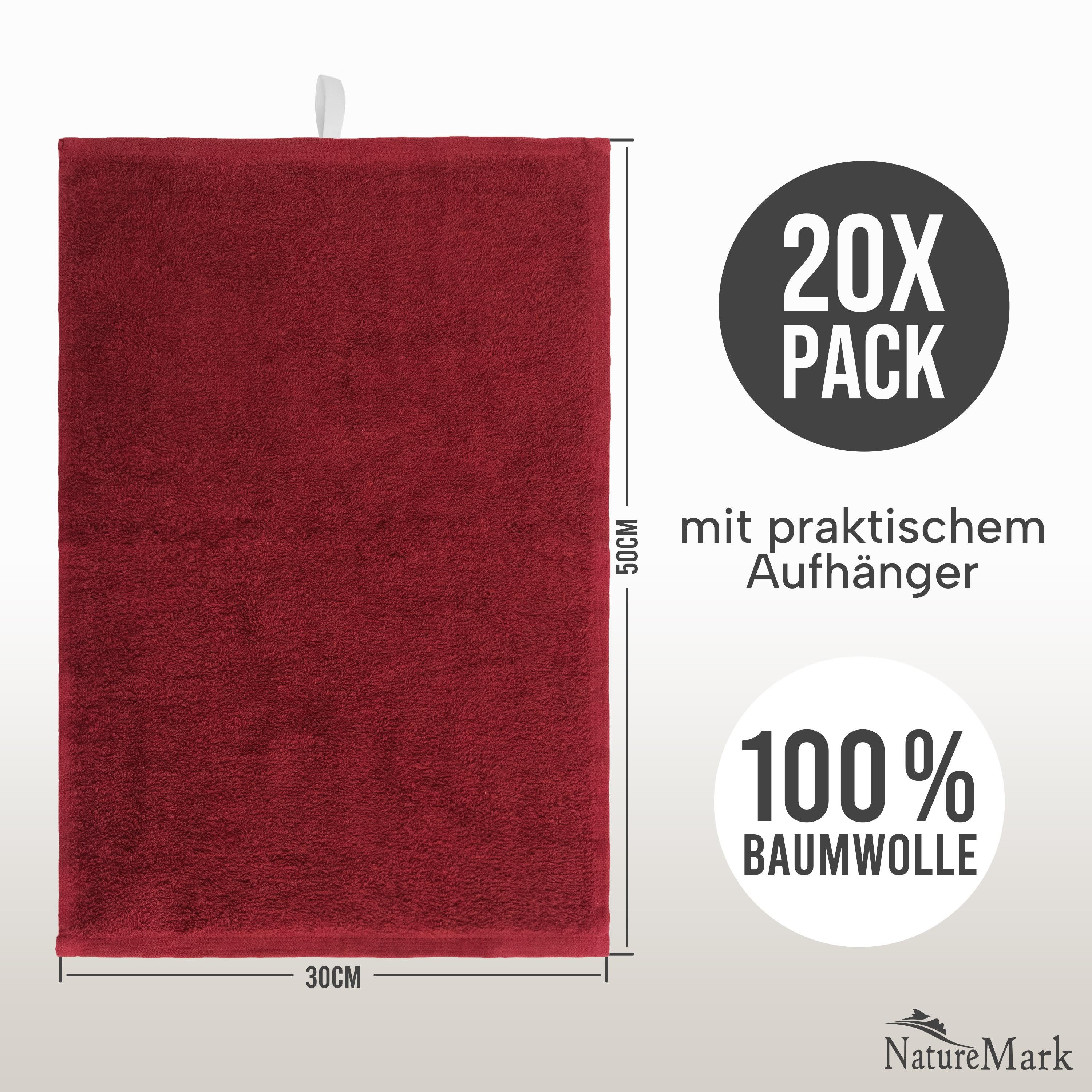 NatureMark Gästehandtuch 20er-Sparpack Frottier Gästetücher 30x50cm, 100% Baumwolle (20-St), Gästehandtuch 30x50cm Bordeaux rot