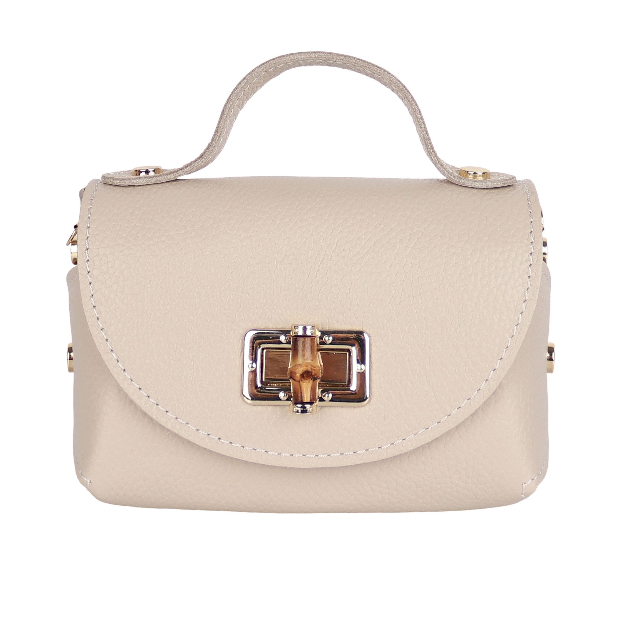 MIRROSI Henkeltasche Damen kleine Tasche aus Echtleder Schultertasche 16,50x10x8,50 cm, Mit goldfarbener Kette, ca. 125 cm lang