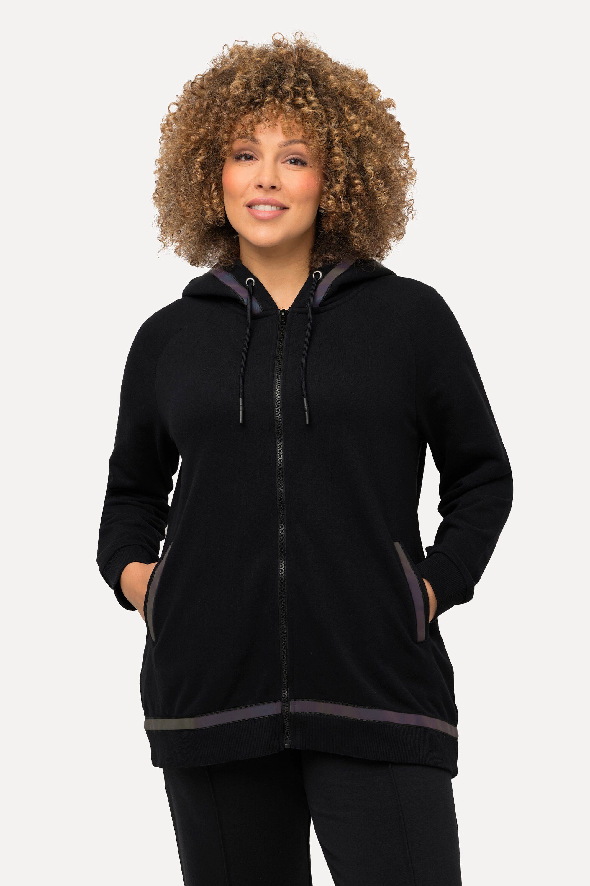 Ulla Popken Sweatjacke Kapuze Hoodie Langarm Regenbogen-Reflektorstreifen