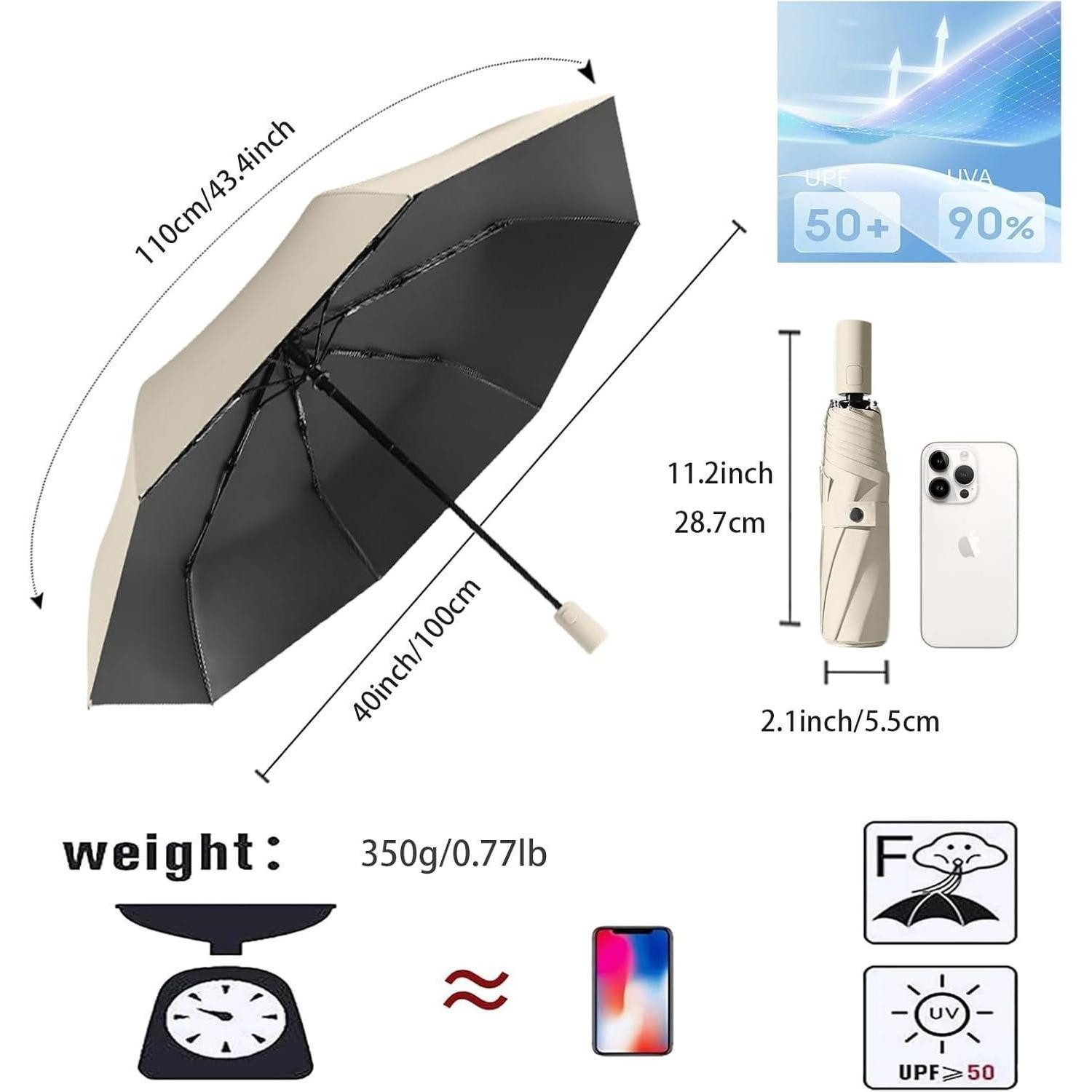 LuxusKollektion Taschenregenschirm Regenschirm Taschenschirm 8 Rippen Automatisch UV Mattschwarz 100CM