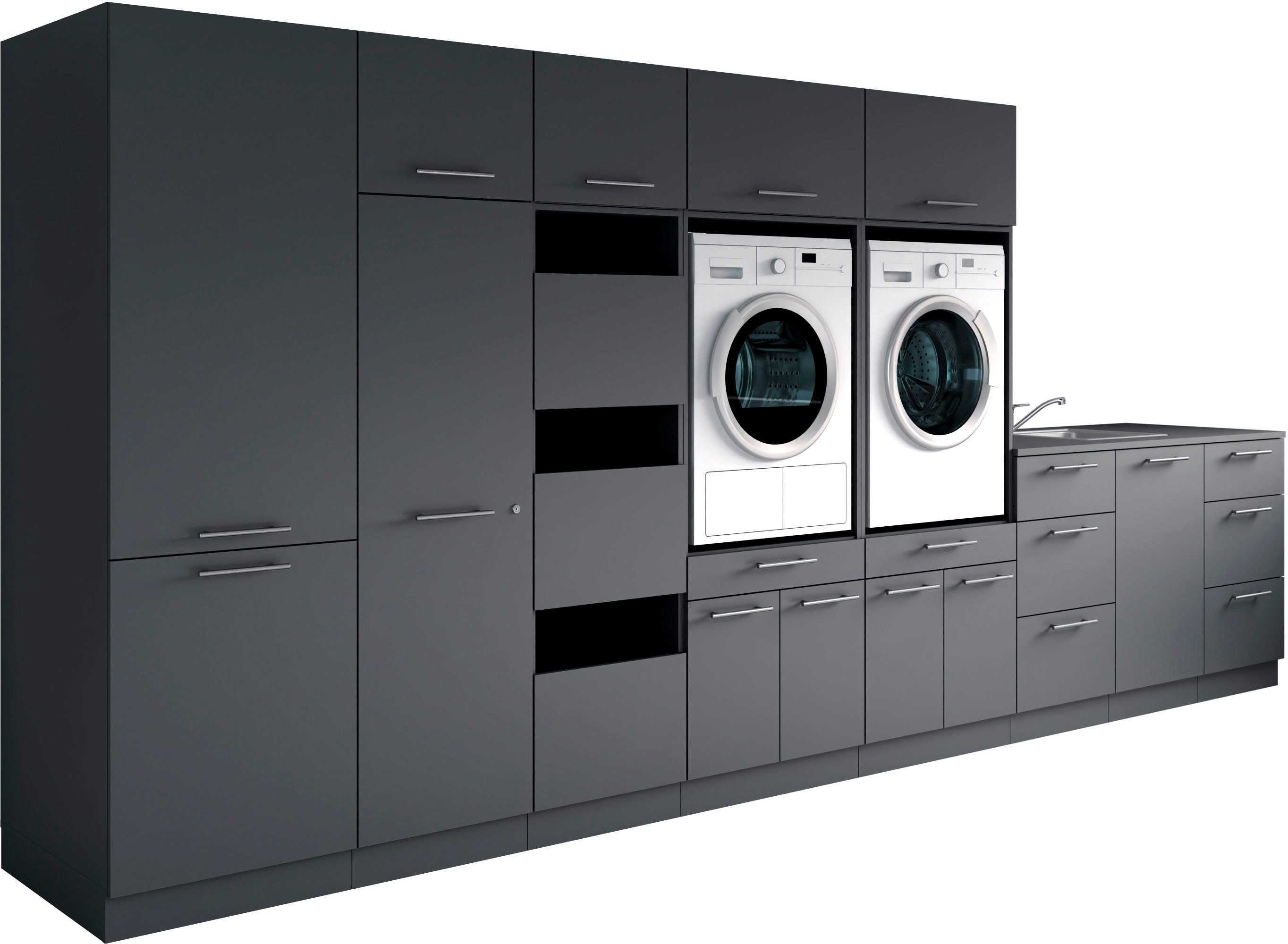 Laundreezy Mehrzweckschrank-Set Laundreezy, 12-tlg. Mehrzweckschrank-Set B/H/T 445/200/68 cm, (12-St), Breite 445 cm, Soft-Close-Funktion, höhenverstellbare Füße