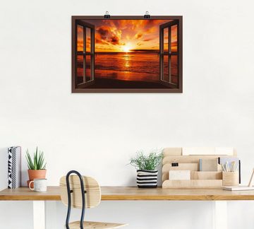 Artland Wandbild Fensterblick Sonnenuntergang am Strand, Fensterblick (1 St), als Leinwandbild, Poster, Wandaufkleber in verschied. Größen