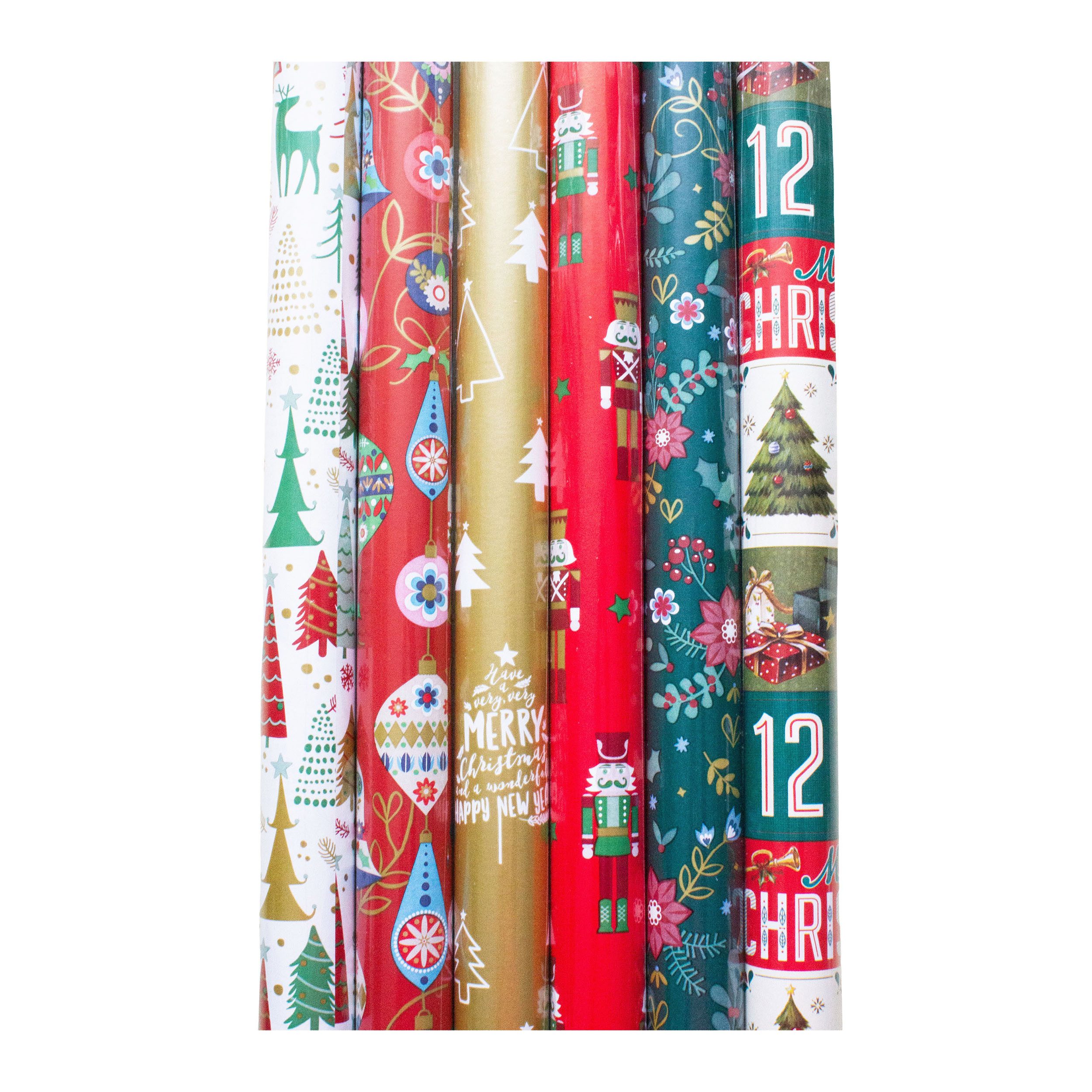 Annastore Упаковочная бумага 6 Rollen Упаковочная бумага für Weihnachten - Weihnachtsgeschenkpapier, Weihnachtspapier pro Rolle 200 x 70 cm