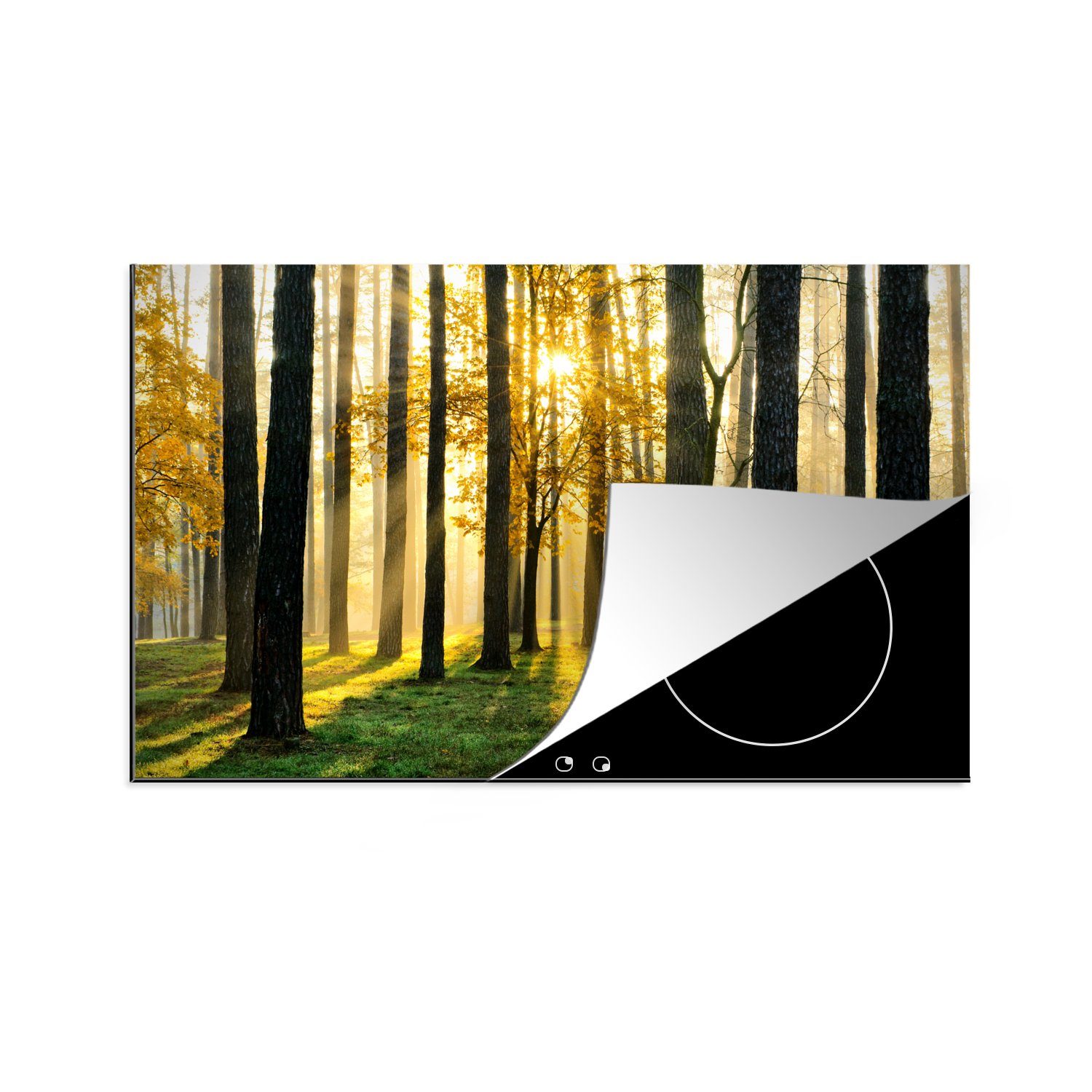 MuchoWow Herdblende-/Abdeckplatte Wald - Sonne - Bäume - Gras - Landschaft - Natur, Vinyl, (1 tlg), 81x52 cm, Ceranfeldabdeckung, Arbeitsplatte für küche