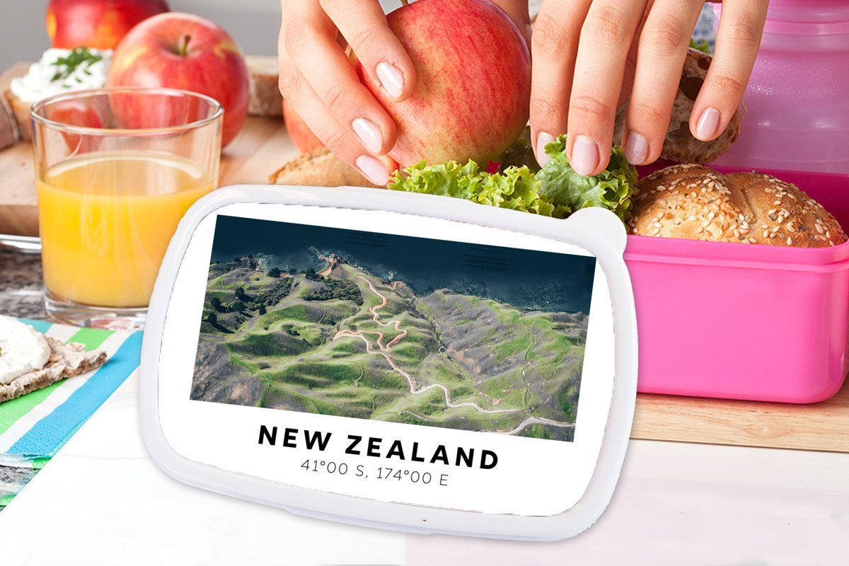 Wasser rosa Lunchbox - Mädchen, Grün Snackbox, Neuseeland Kunststoff Brotdose - für Kinder, - MuchoWow Kunststoff, Erwachsene, (2-tlg), Brotbox Strand,