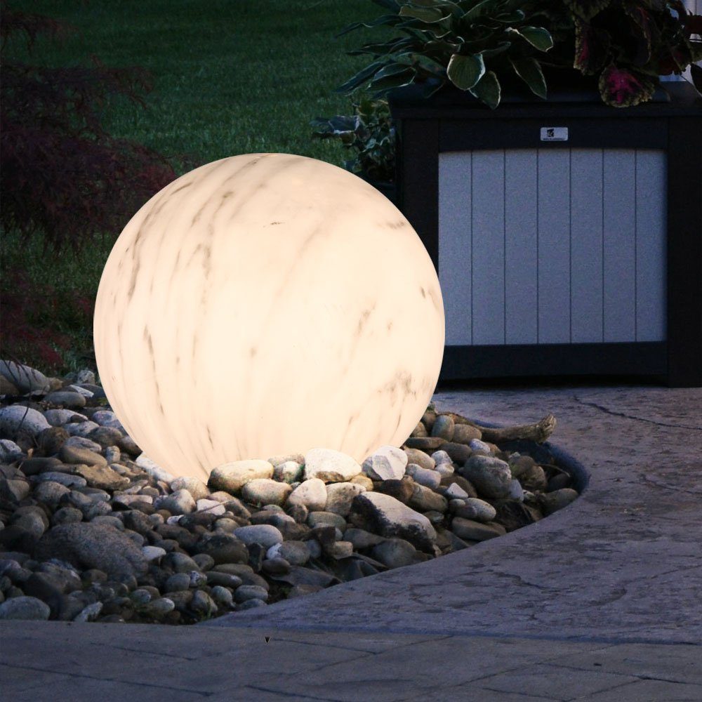 Kugel Steckleuchte Design Marmor LED-Leuchtmittel Solarkugel Gartenleuchte, Warmweiß, fest etc-shop LED Außenbereich verbaut, Garten