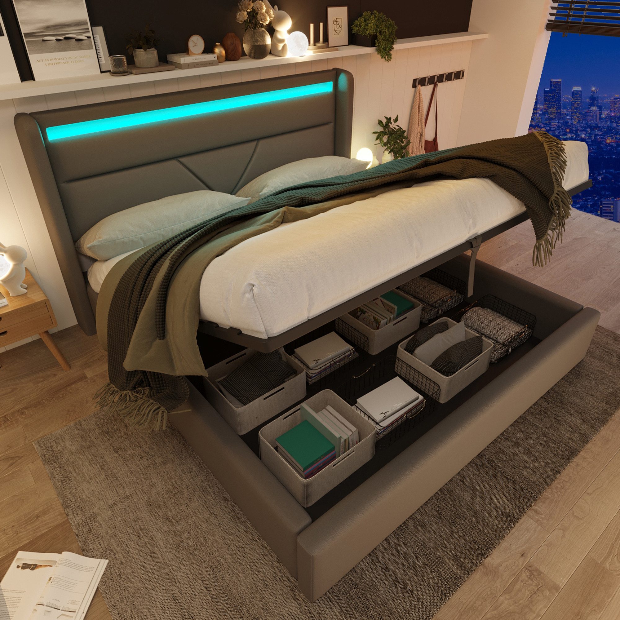 BlingBin Boxspringbett Stauraumbett Polsterbett (1-St), Doppelbett inkl. Fa günstig online kaufen