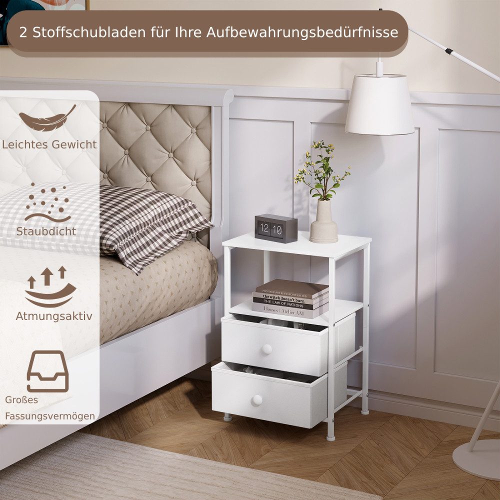 EUGAD Nachttisch (1-St), 40x60x30 cm, aus Vliesstoff, Metall, Holz, Weiß günstig online kaufen