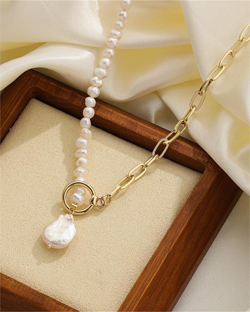 Rouemi Perlenkette Damen Halskette mit Süßwasserzuchtperlen,hochwertige  Kette Perlenkette