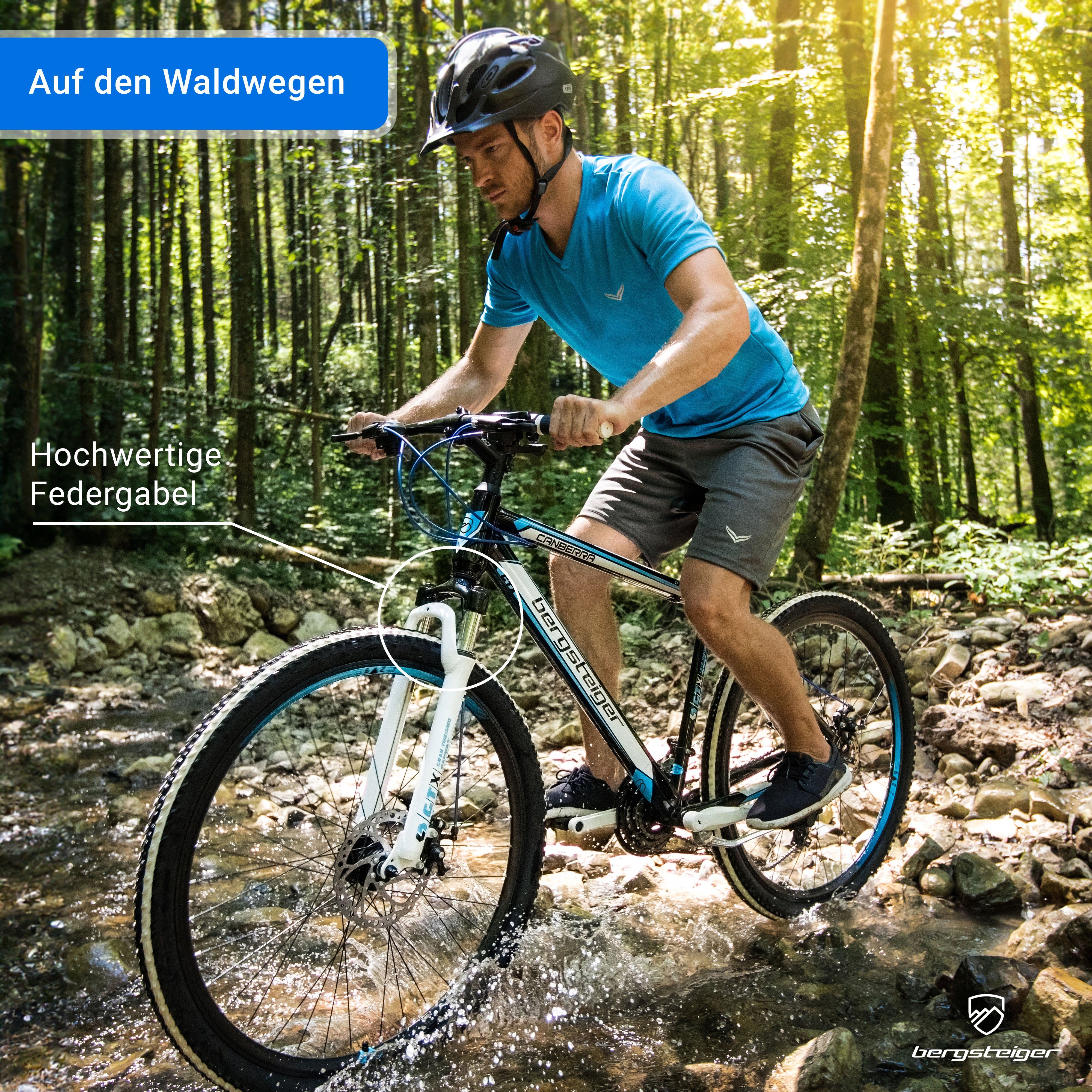 bergsteiger Mountainbike Canberra 26, 29 Zoll Mountainbike, geeignet ab 160 cm, Damen, Herren, 21 Gang Shimano Tourney RD-TY300 Schaltwerk, Kettenschaltung, Scheibenbremsen