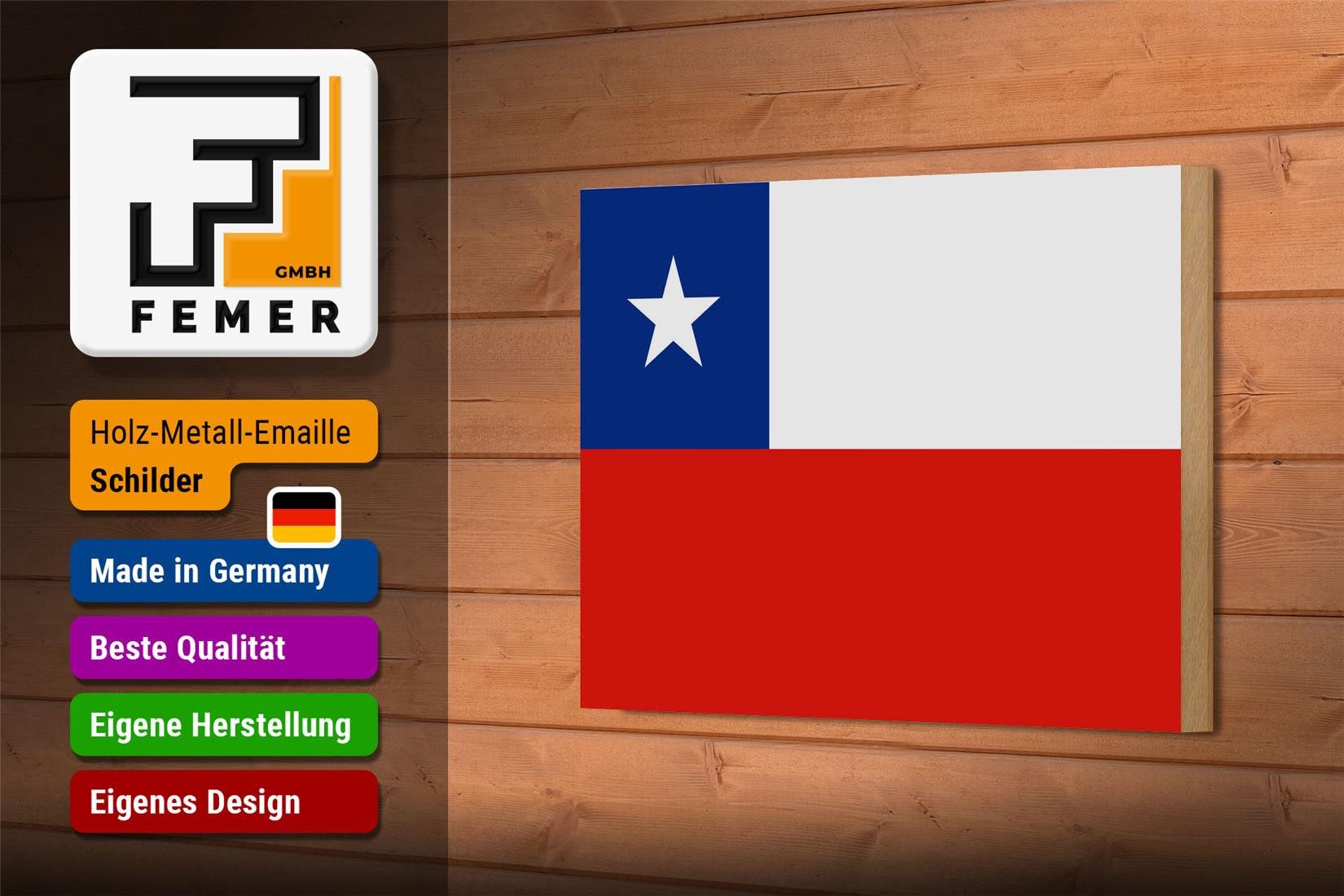 Femer GmbH Holzbild Flagge Chiles 18x12 cm Flag of Chile, Flaggen (1 St), Glatte Holzfaserplatte (MDF), vorn beschichtet