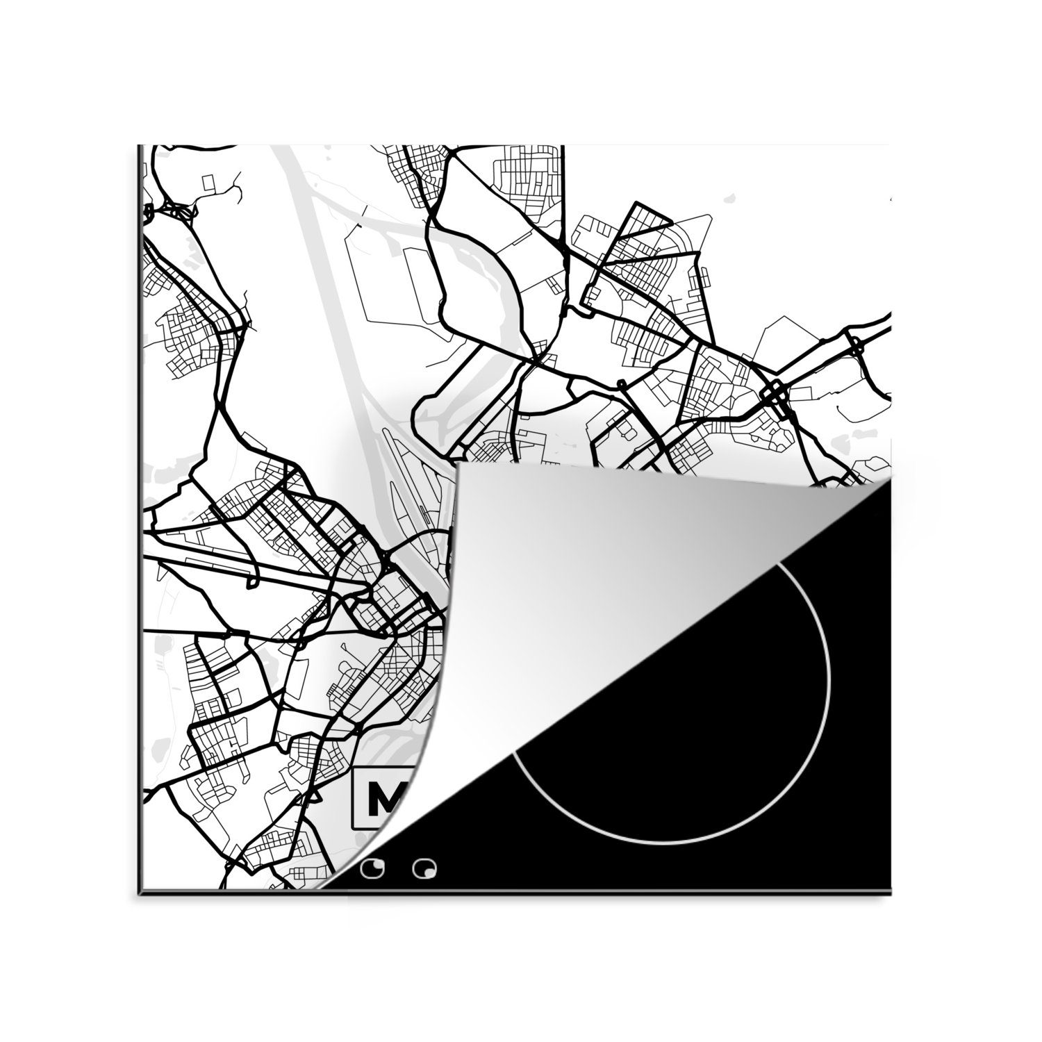MuchoWow Herdblende-/Abdeckplatte Mannheim - Karte - Stadtplan - Wegbeschreibung, Vinyl, (1 tlg), 78x78 cm, Ceranfeldabdeckung, Arbeitsplatte für küche