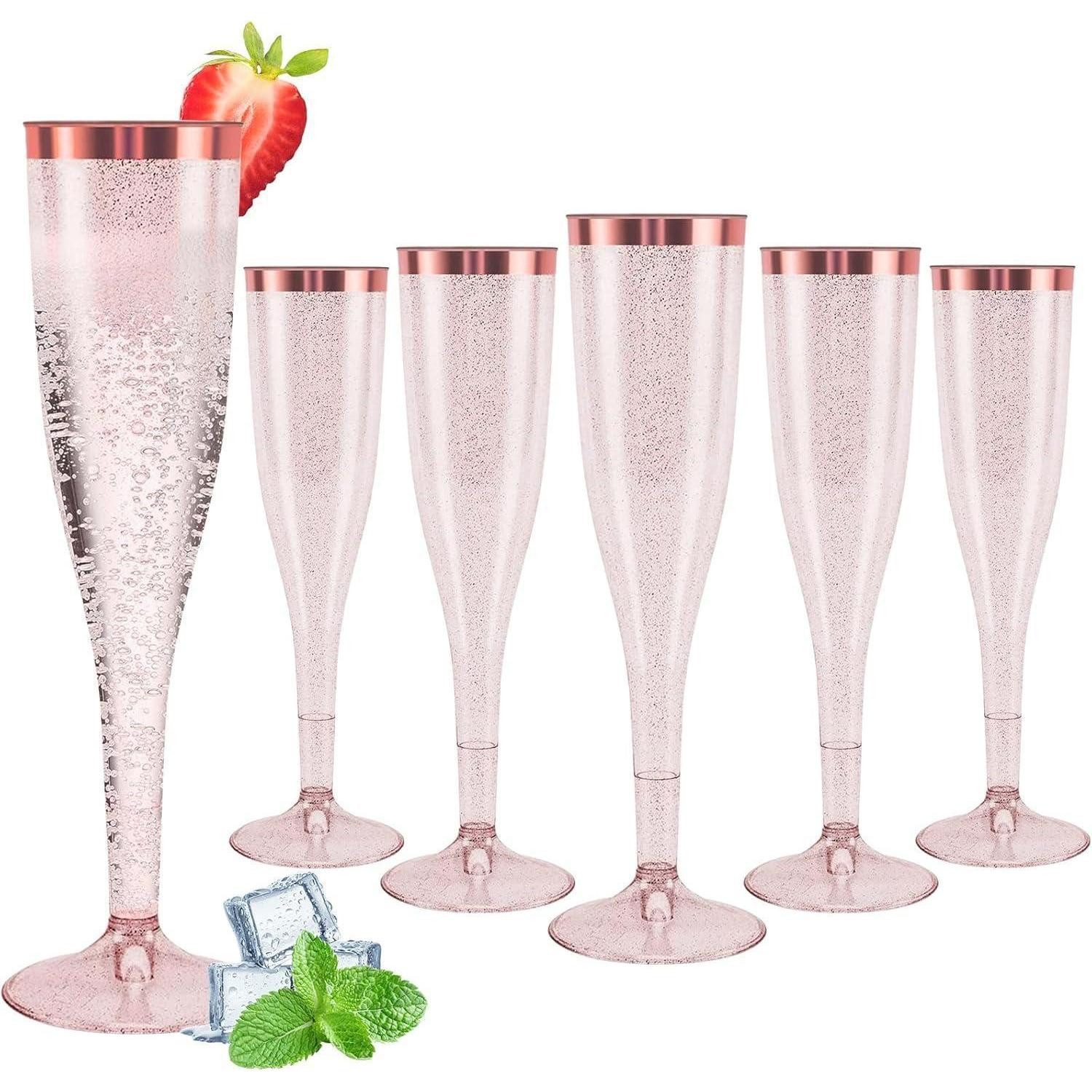 LuxusKollektion Sektglas Sektgläser Kunststoff 30 Stück 150ml Roségold Glitter Kante Mehrweg