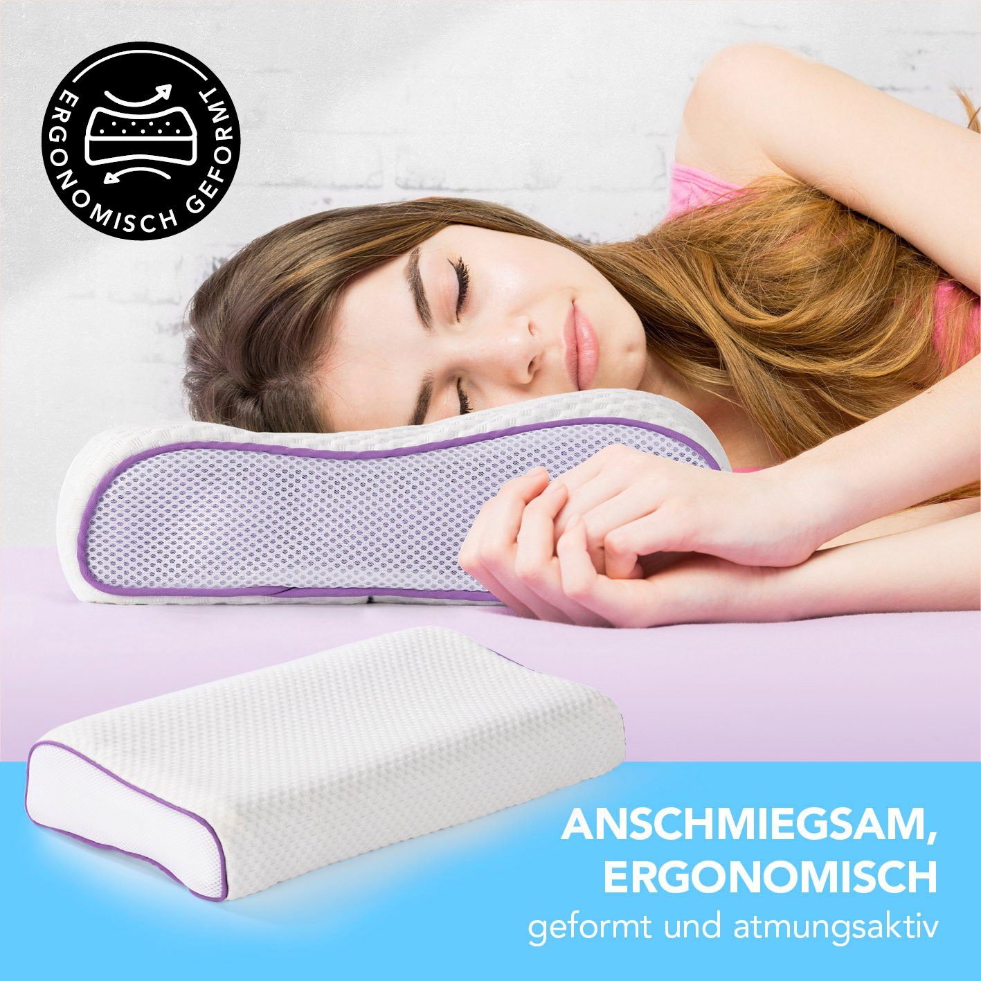 MAXXMEE Kopfkissen Air Flow weiß/lila 30x50x10 cm waschbar