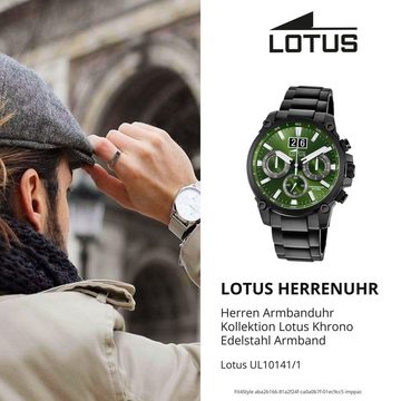 Lotus Chronograph LOTUS Herren Uhr Sport 10141/1 Edelstahl, Herren Armbanduhr rund, groß (ca. 45mm), Edelstahlarmband schwarz