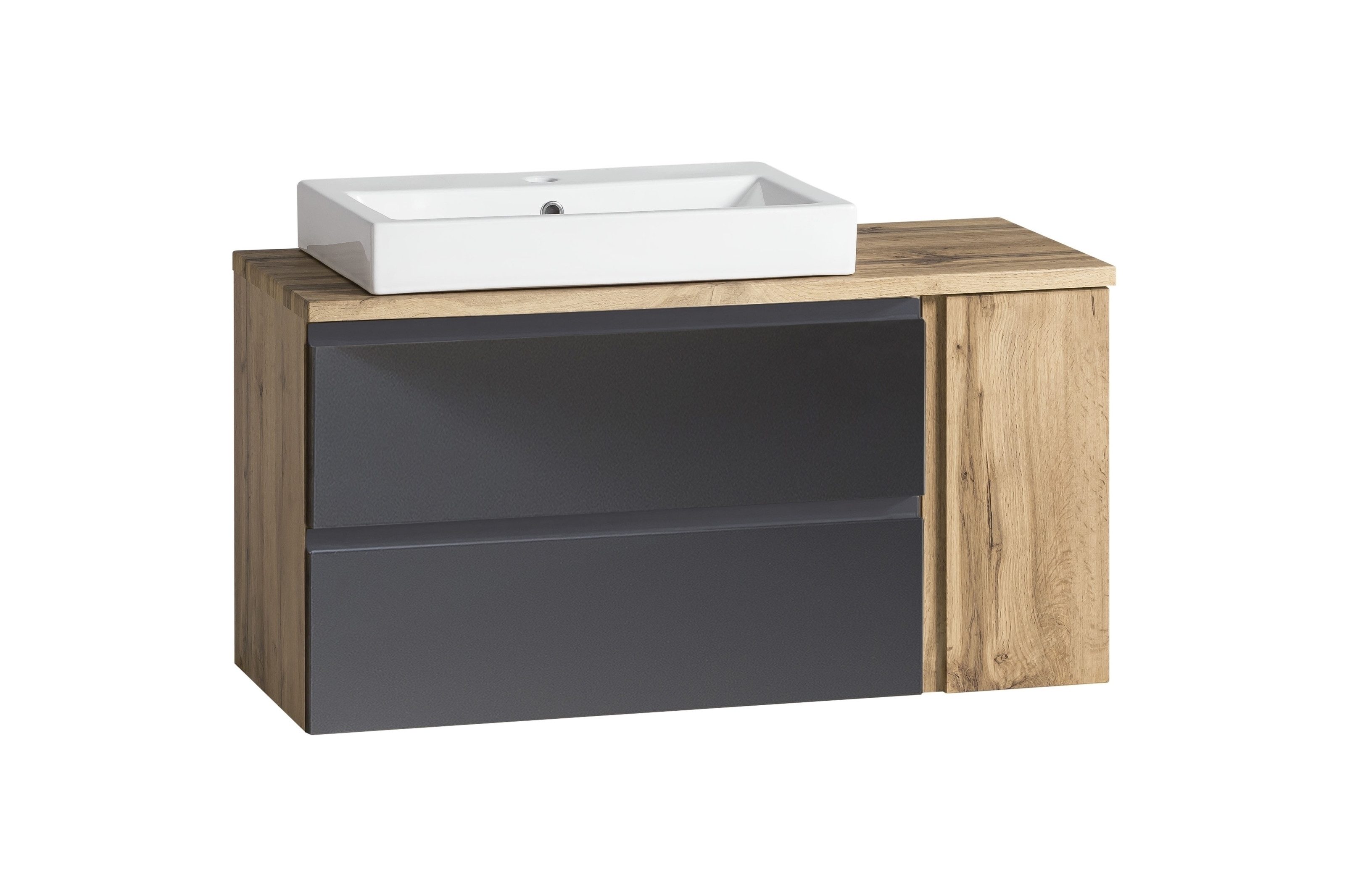 HELD MÖBEL Waschtisch in grau, Wotaneiche, MDF - 105x65,5x47cm (BxHxT)