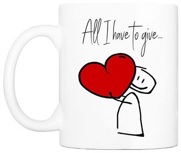 Cadouri Tasse ALL I HAVE TO GIVE Liebestasse, Partnertasse - Valentinstag, Keramik, Geschenk für den Partner, beidseitig bedruckt, handgefertigt, 330 ml