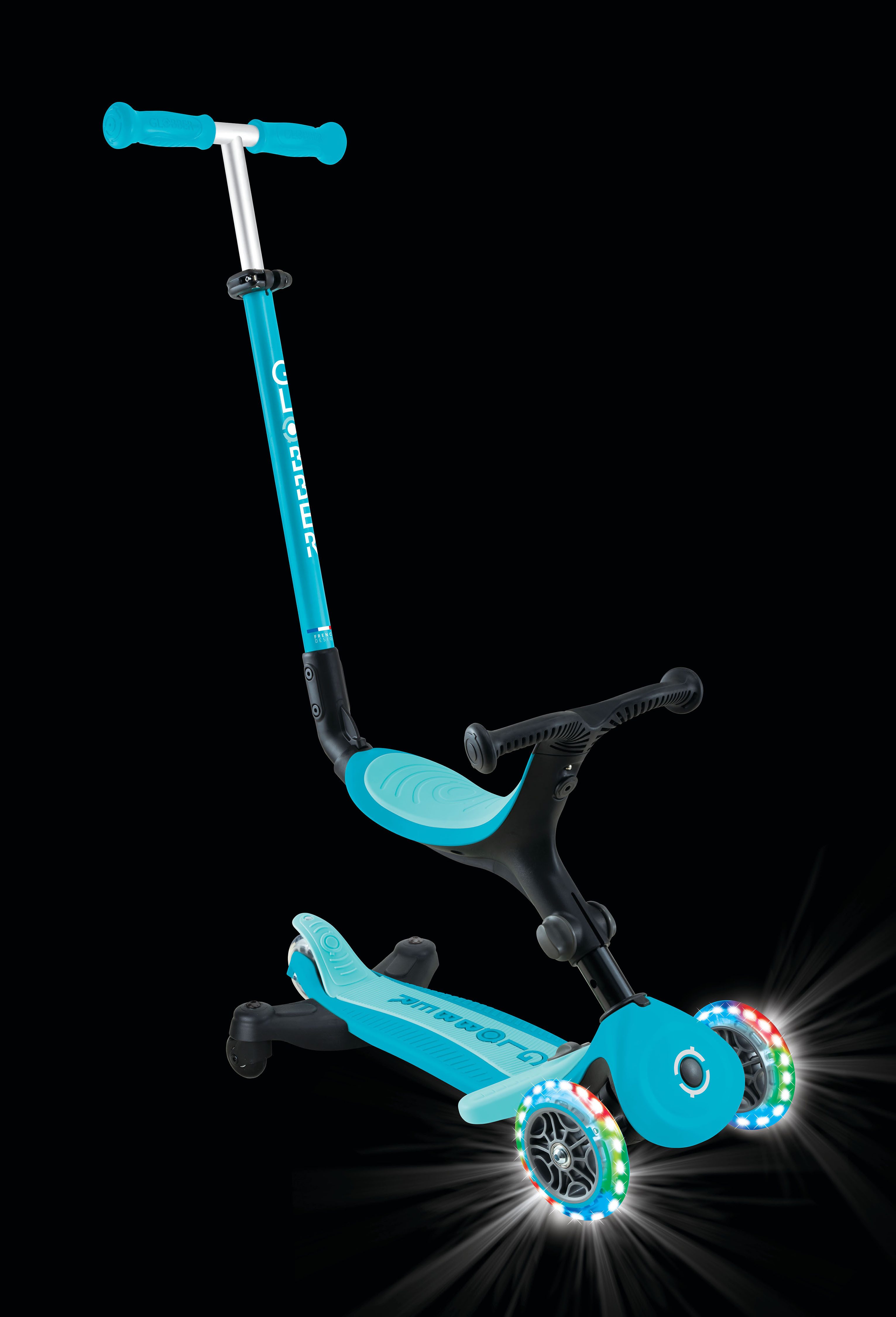 Globber Tretroller GO-UP ACTIVE LIGHTS 360, mit Leuchtrollen, Aufsitzrad, Laufrad und Scooter