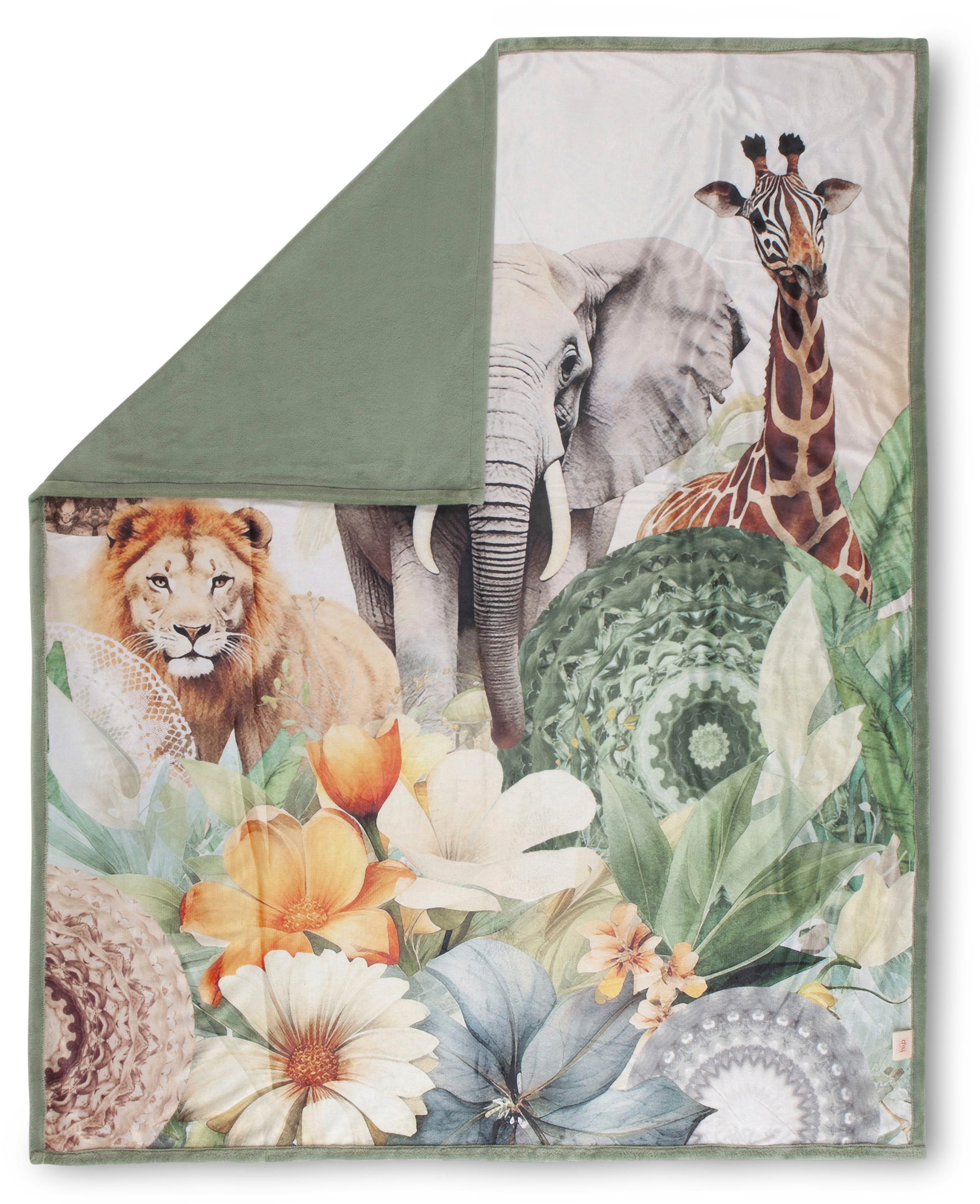 Plaid Sagadar, hip, Weich, Kuscheldecke, 130x160 cm, Wendeoptik, Mandala, Safari, Tiere