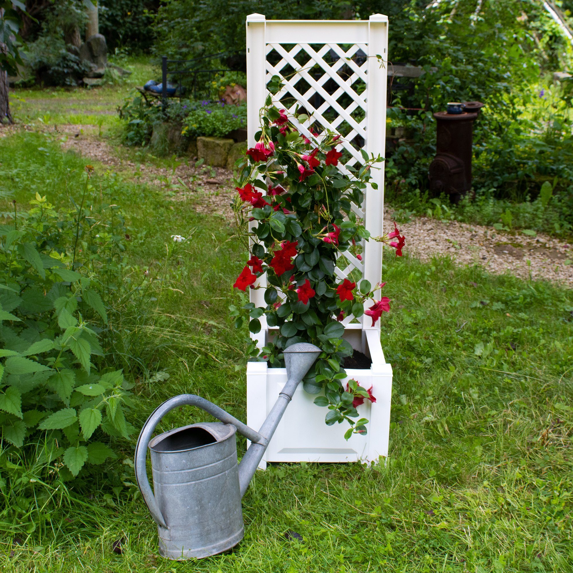 Weiß Pflanzkübel Pflanzkasten St), cm NYVIGreen aus Blumenkasten (1 Spalier mit NYVI Liter Blumenkasten, 44 43x43x140 Steckmontage Pflegeleicht, Kunststoff,