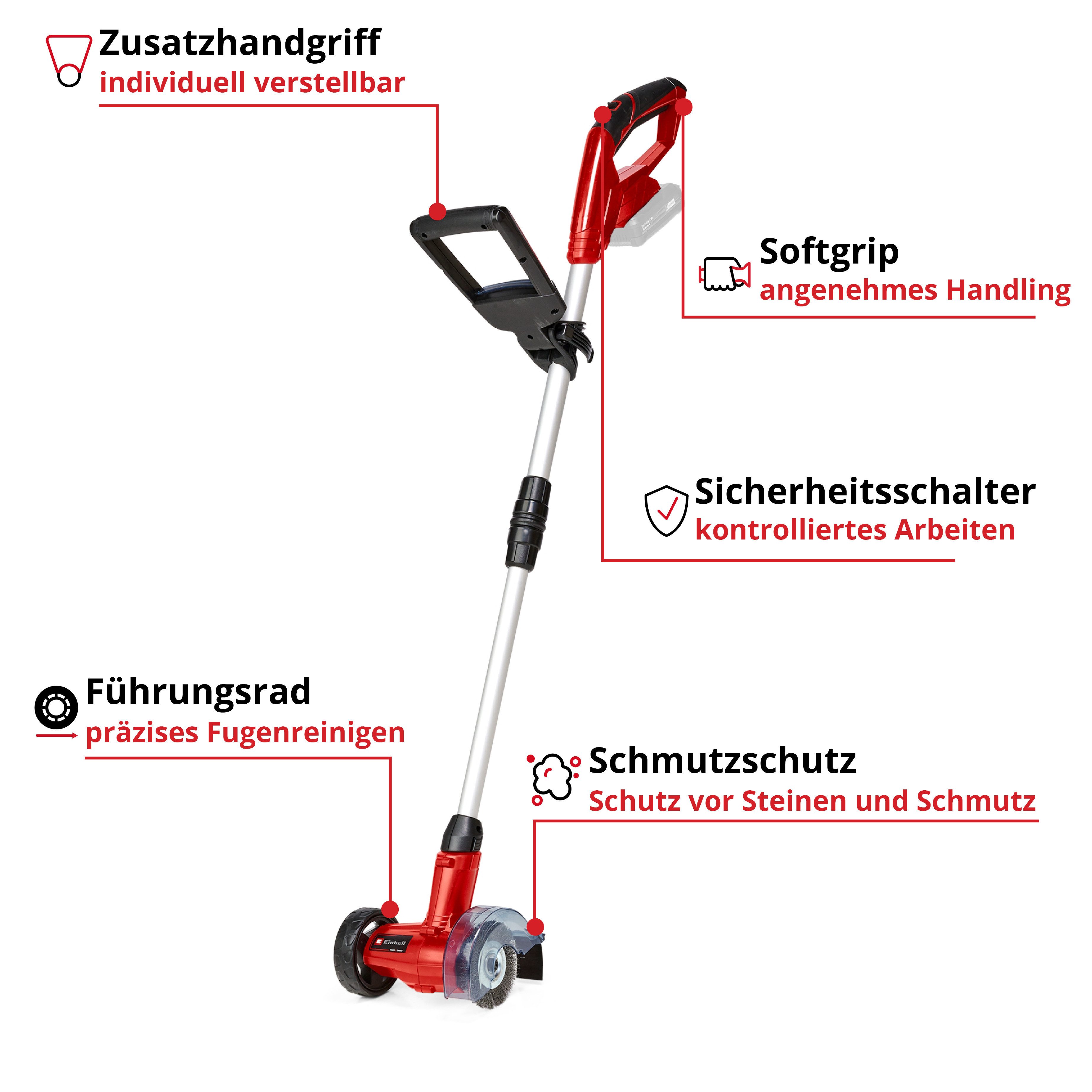 Einhell Akku-Fugenbürste GC-CC 18 Li Solo, 10 cm Bürstendurchmesser, inkl. Stahl- und Nylonbürste, ohne Akku und Ladegerät