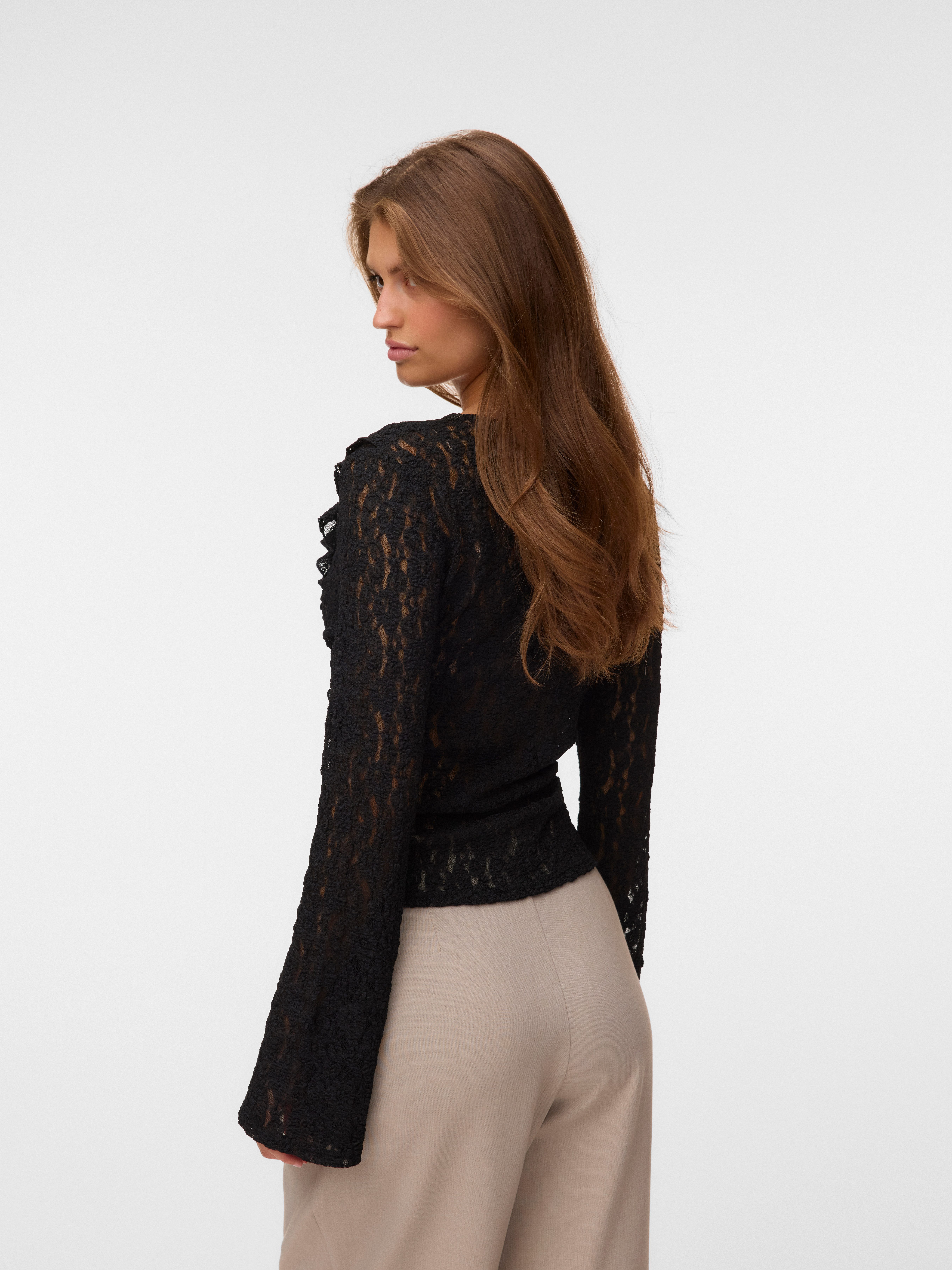 Vero Moda Langarmshirt VMFLORA FRILL LS TOP JRS NOOS Materialmix, regular fit – Bild 2 von 5