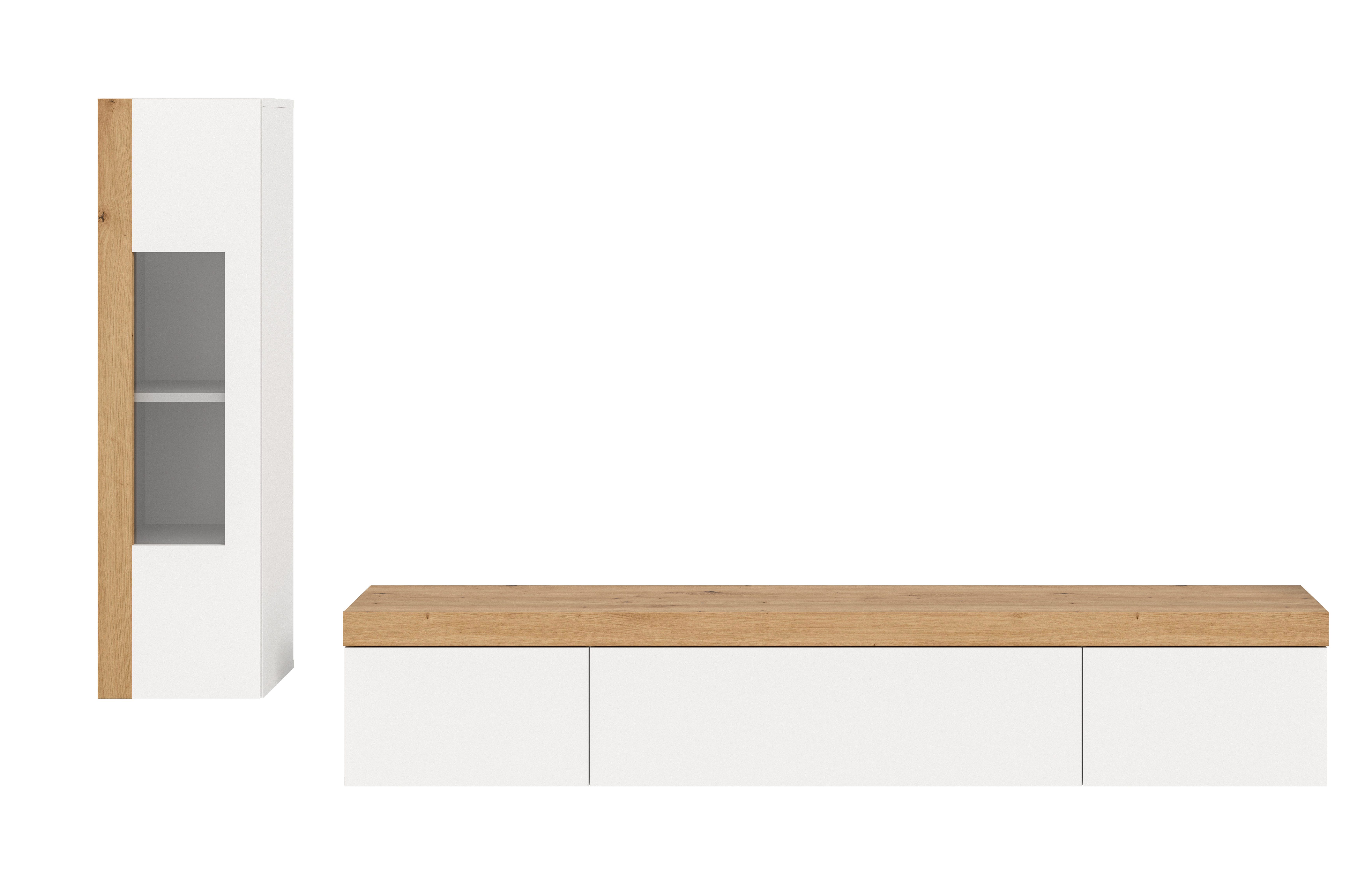 furnling Wohnzimmer-Set Rudas, (2-St., bestehend aus Lowboard, Vitrine), Wohnzimmerschränke, Absetzung in Artisan Eiche, Breite 225 cm