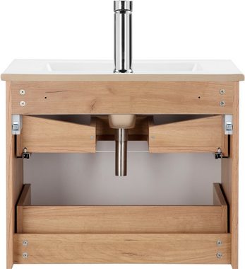 andas Waschtisch Lund Badmöbel Schrank Unterschrank mit Becken (Set), Waschplatz mit 2 Auszügen und Waschbecken Breite 60cm