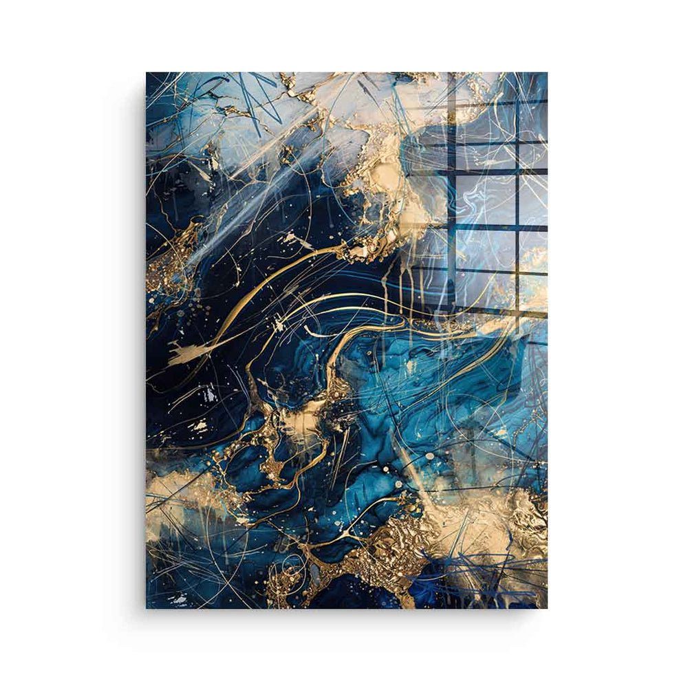 DOTCOMCANVAS® Acrylglasbild Blue Thunder - Acrylglas, Acrylglasbild Abstrakte Kunst moderne Kunst hochkant gold schwarz blau