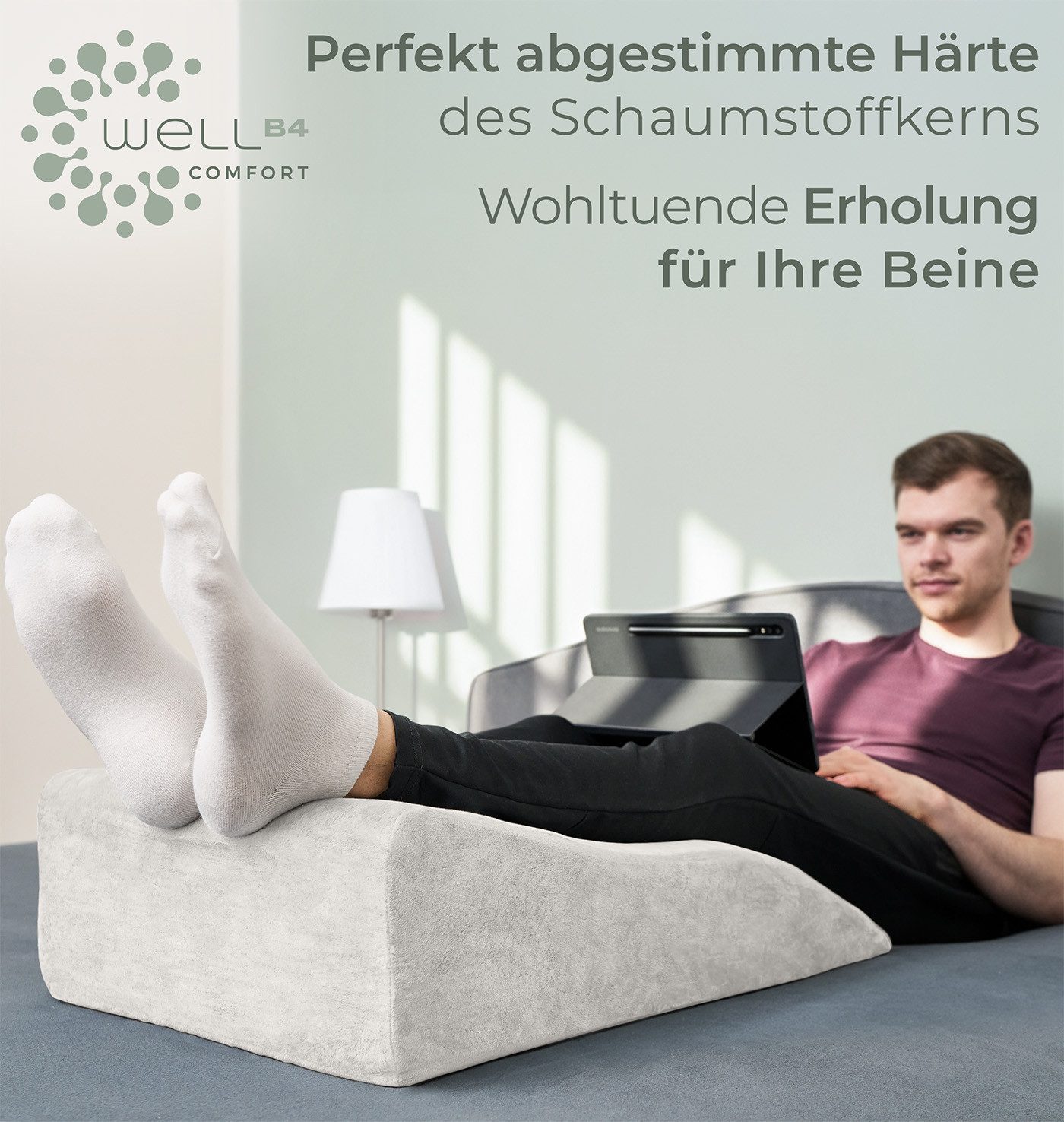 Well B4 Venenkissen zum Beine hochlagern - Beinhochlagerungskissen Beinauflage Keilkissen, Stützkissen für Beine & Knie ideal als Lymphkissen und Venenkeil, in 3 Größen