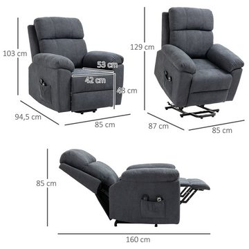 HOMCOM Massagesessel Relaxsessel TV-Sessel mit Liegefunktion Fernsehsessel aus Leinen (Ruhesessel, 1-St., Aufstehsessel), mit Fernbedienung