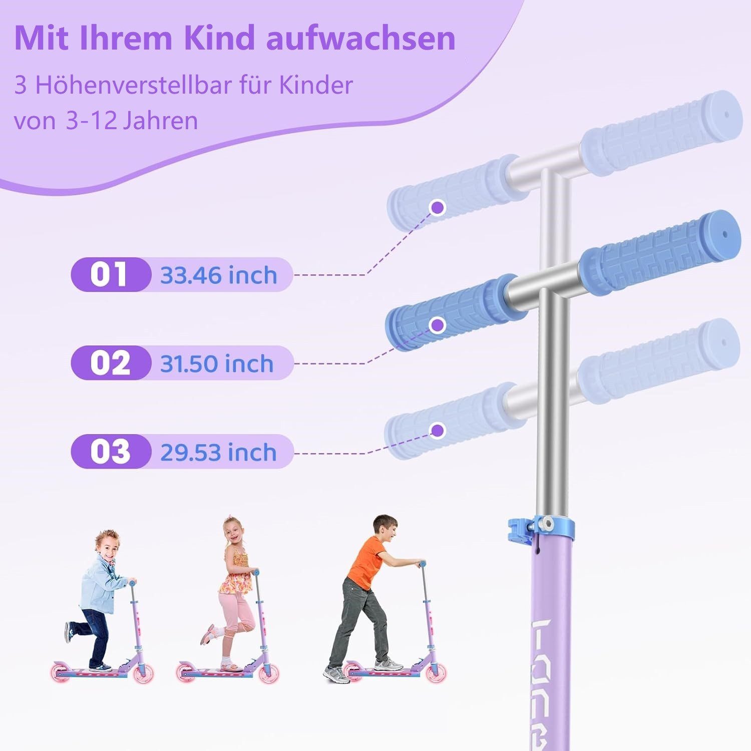 TONBUX Scooter Kinderroller mit coolen beleuchteten Stangen, Rädern und Pedal – Bild 3 von 5