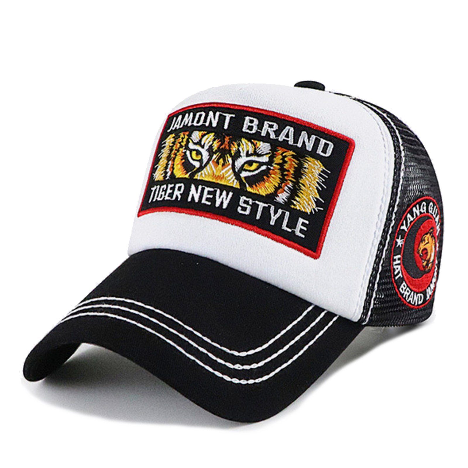 Sporty Trucker Cap Tiger Retro seitlicher Mesh Trucker Patch Baseballcap Cap schwarz/weiß