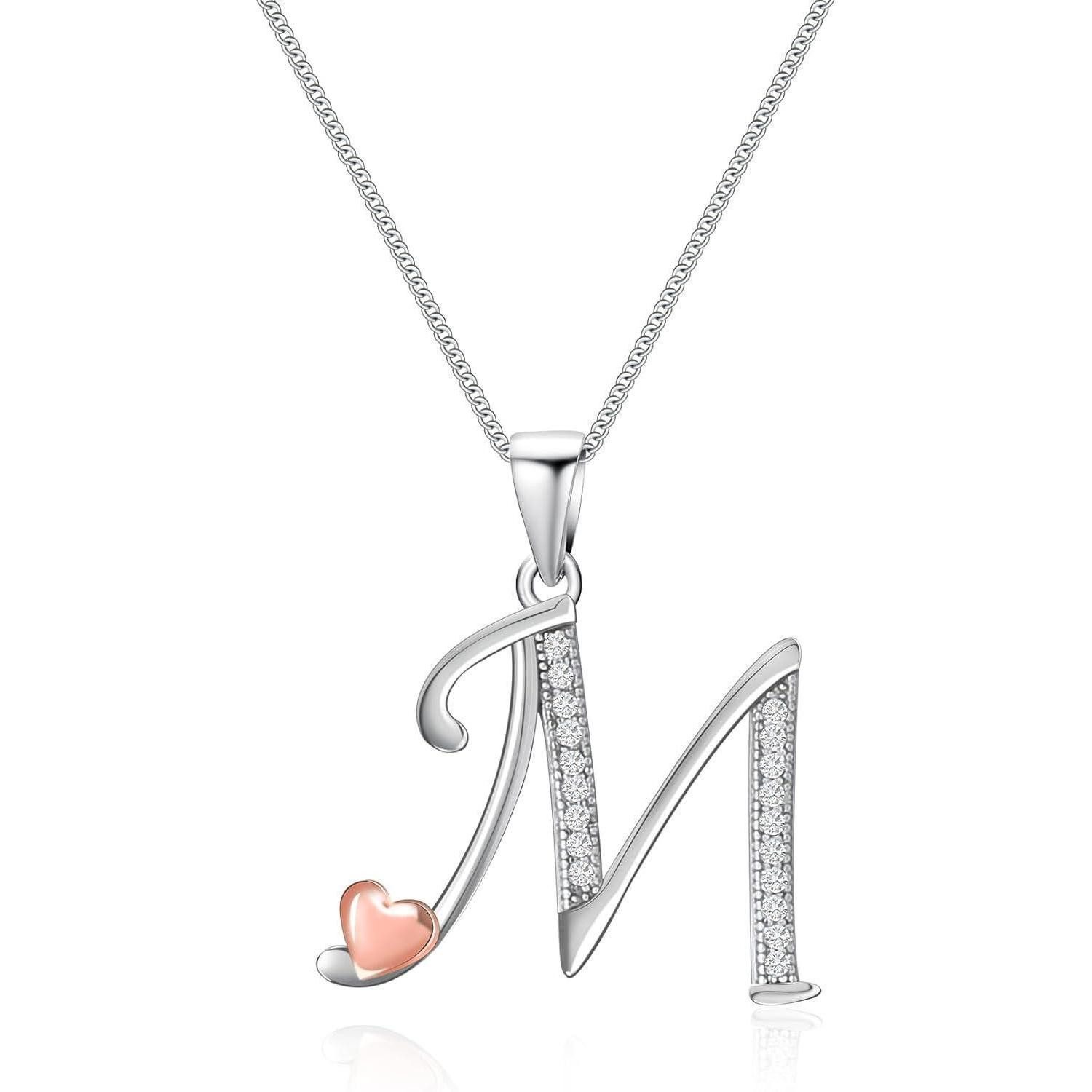 Mesovor Namenskette Initialen-Halskette Sterling Silber 925 Zirkonia Schmuck Damen Mädchen
