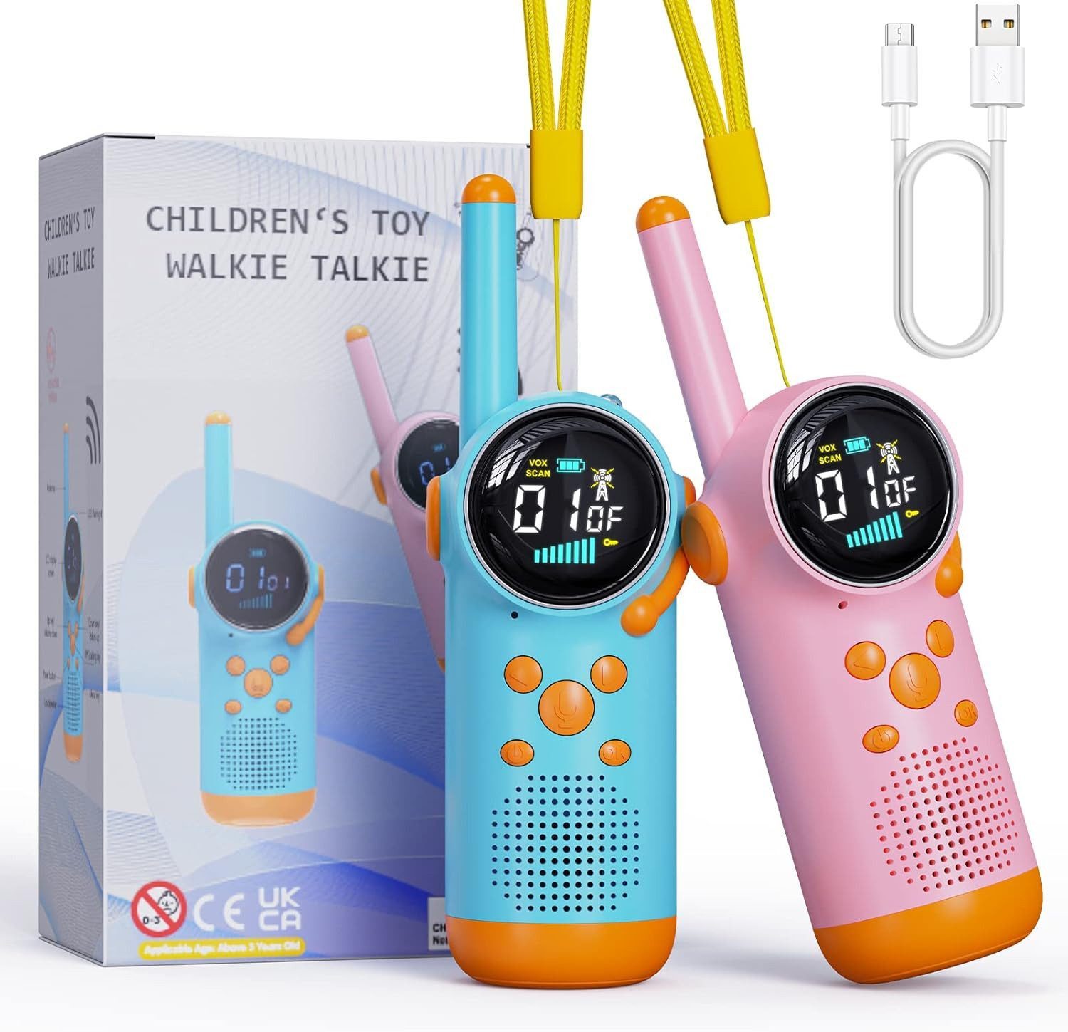 Vivitar Walkie Talkie für Kinder mit VOX-Funktion, CTCSS-Technologie, LED-Taschenlampe, (Trageriemen – ideales Geschenk für Jungen und Mädchen 3 bis 12 Jahren, 99 Unterkanälen, kindersicheres Design mit Silikon-Schutzhülle), LCD-Display – Funkgerät mit 5