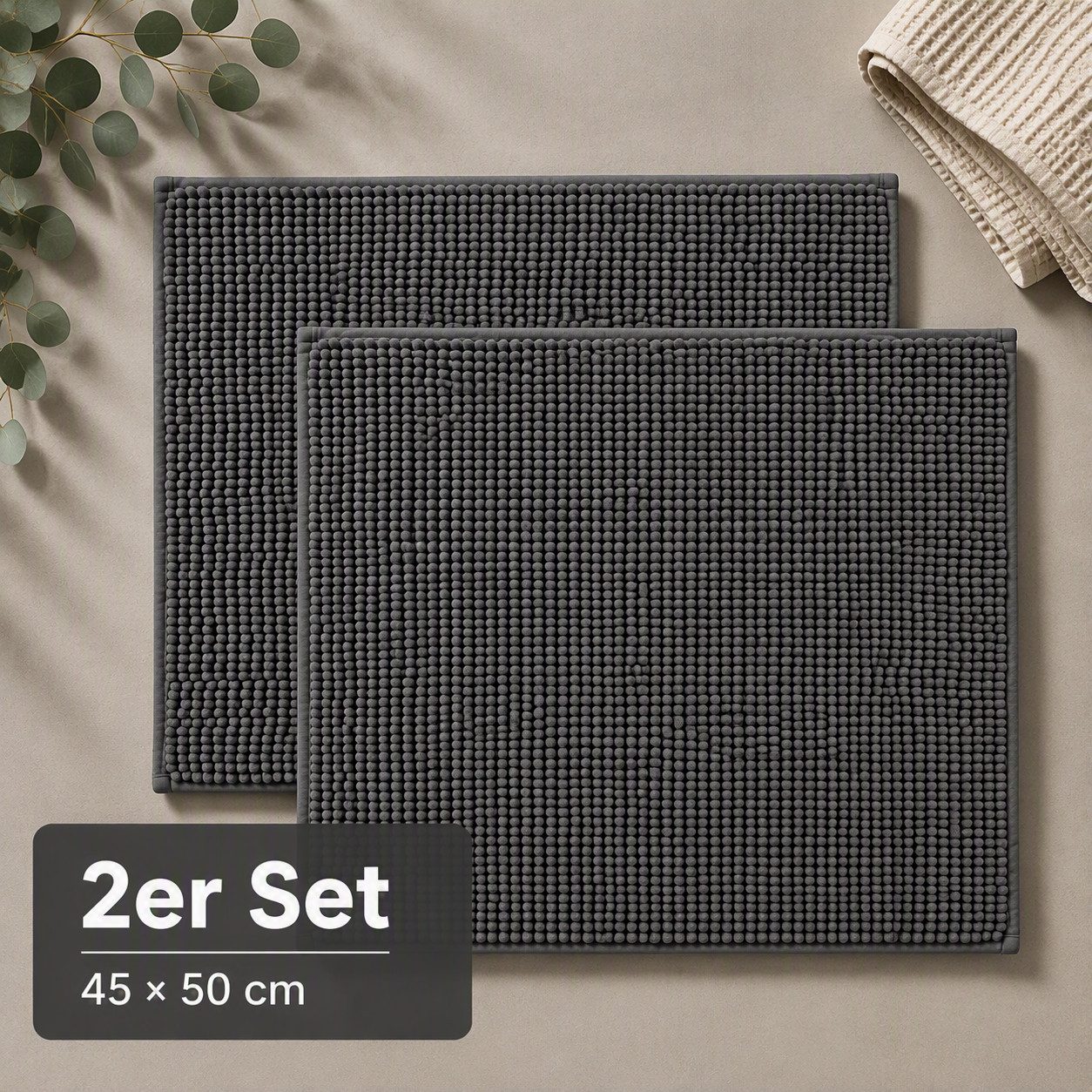 OTTO home Badematte Vanessa Chenille, Standard & Premium, 15cm oder 20cm, auch als 2er Set, rutschhemmend beschichtet, schnell trocknend, strapazierfähig, fußbodenheizungsgeeignet, Polyester, rechteckig, 2-tlg. 45 cm x 50 cm, Uni Farben, besonders weich, flauschig, Badvorleger