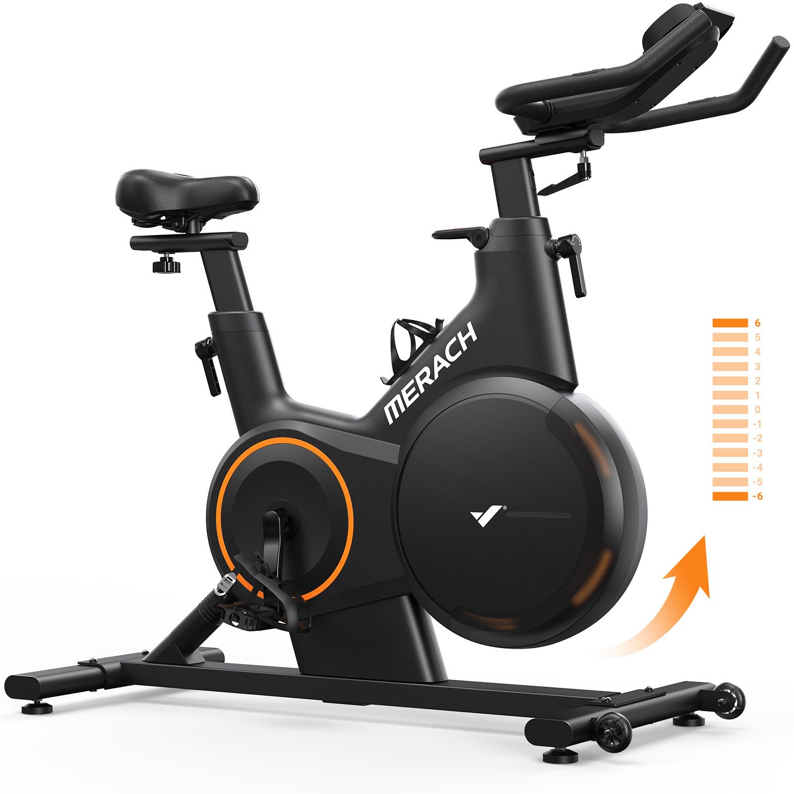 MERACH Heimtrainer Heimtrainer Fahrrad, magnetisches Fitnessbike mit APP für Zuhause (6° Neigung, Fahrradtrainer mit Bluetooth, Kinomap kompatibel, 16 Widerstandsstufen, elektrisch verstellbarer Sitz, Bergsimulation), Bis 158kg belastbar, leise, komfortabel, realistisches Fahrerlebnis