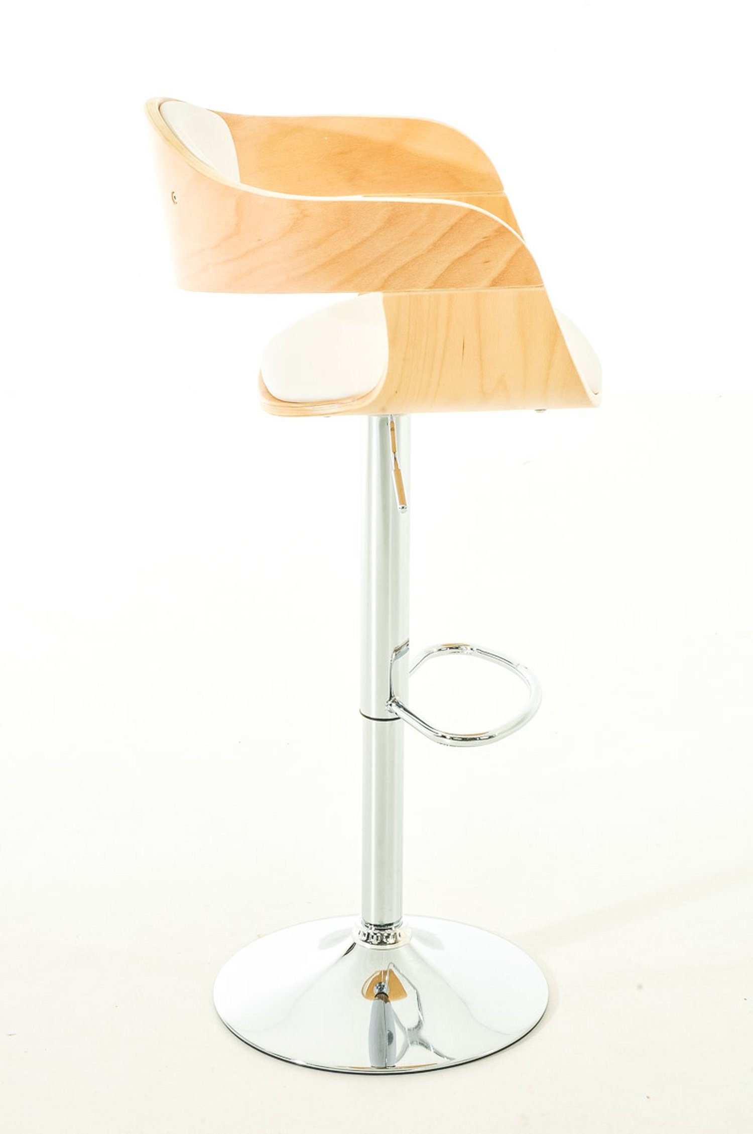 Hocker Küche), mit 360° Sitz: (mit Fußstütze Chromoptik für Rückenlehne - Kunstleder drehbar Natura/Weiß - TPFLiving und Kingsley Metall & - Theke Barhocker