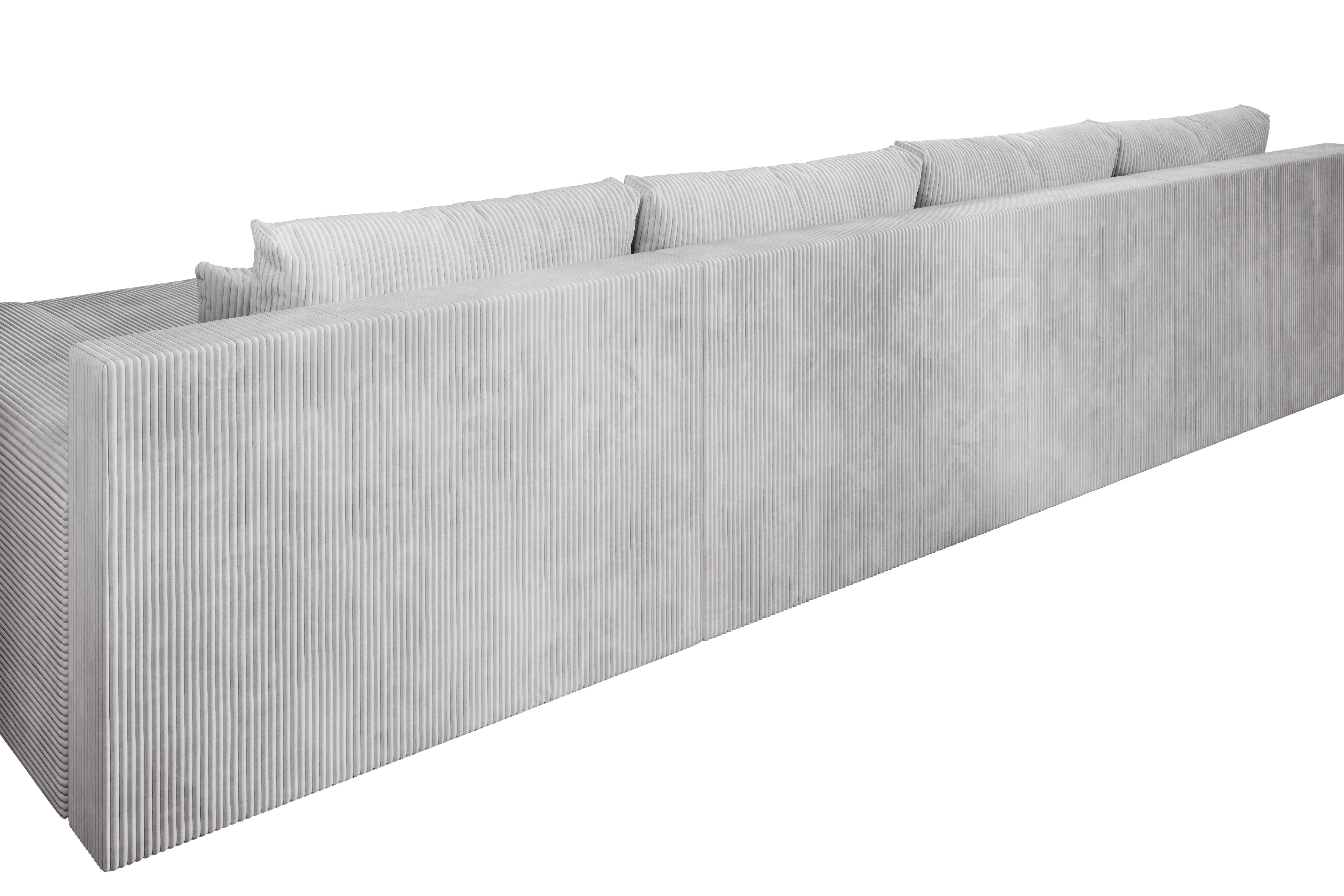 und Ecksofa mit Ecksofa Bettkasten, PROMETO Schlaffunktion Couch Credo grau Möbel U-Form U-Form,