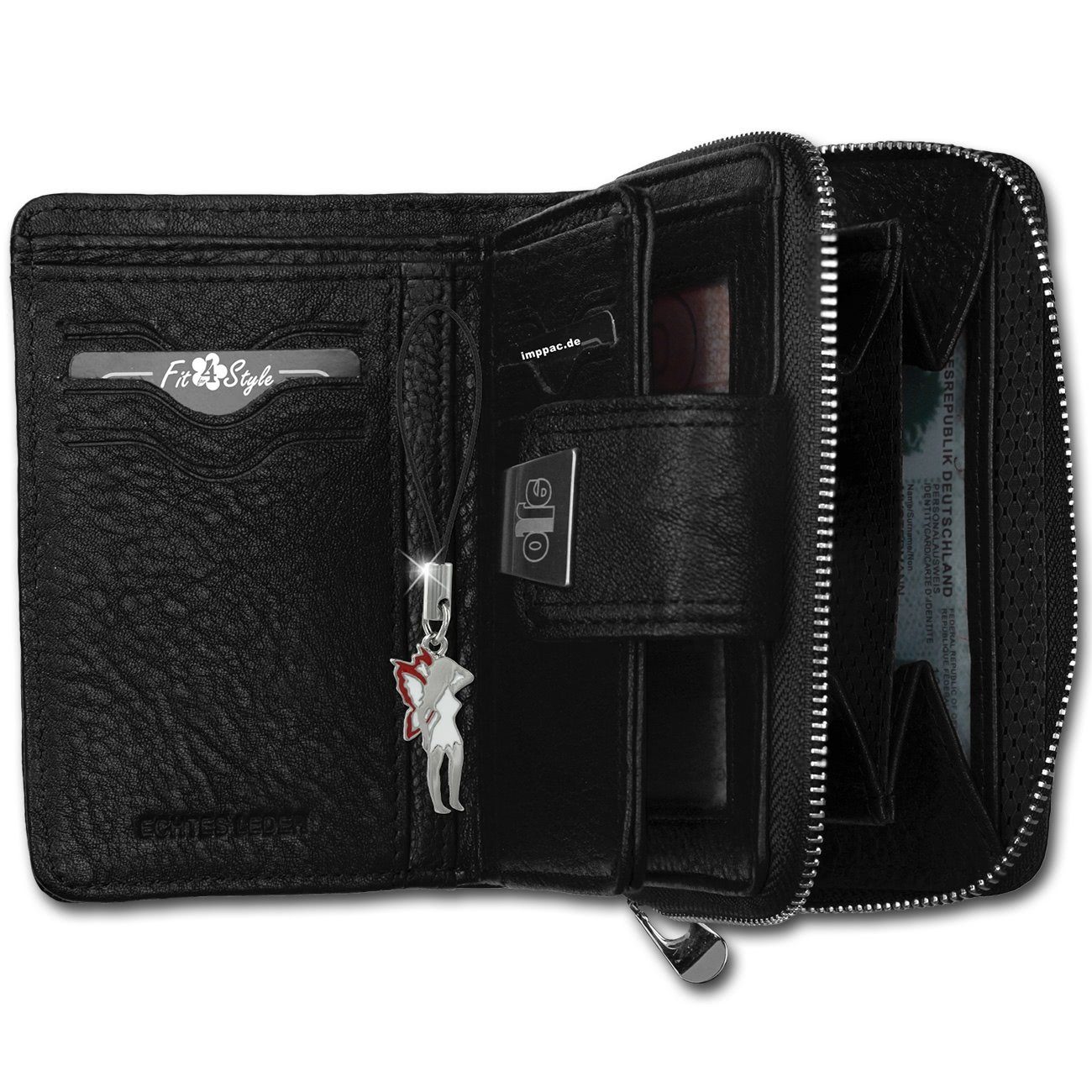 Jennifer Jones Geldbörse Jennifer Jones Damen Börse RFID Blocker (Portemonnaie, Portemonnaie), Damen Portemonnaie Echtleder Größe ca. 9cm, schwarz