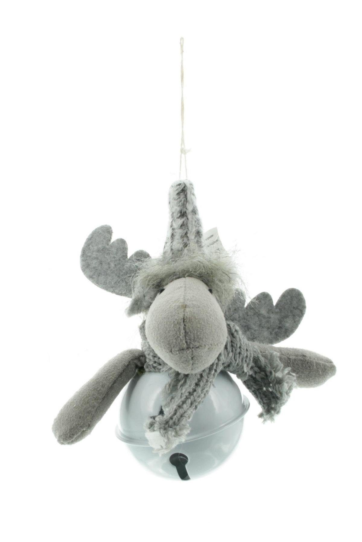 BOLTZE Weihnachtsfigur Dekoration Elch Glocke zum aufhängen Tannenbaumdekoration Grau 14 cm (Stück, 1 St., 1)