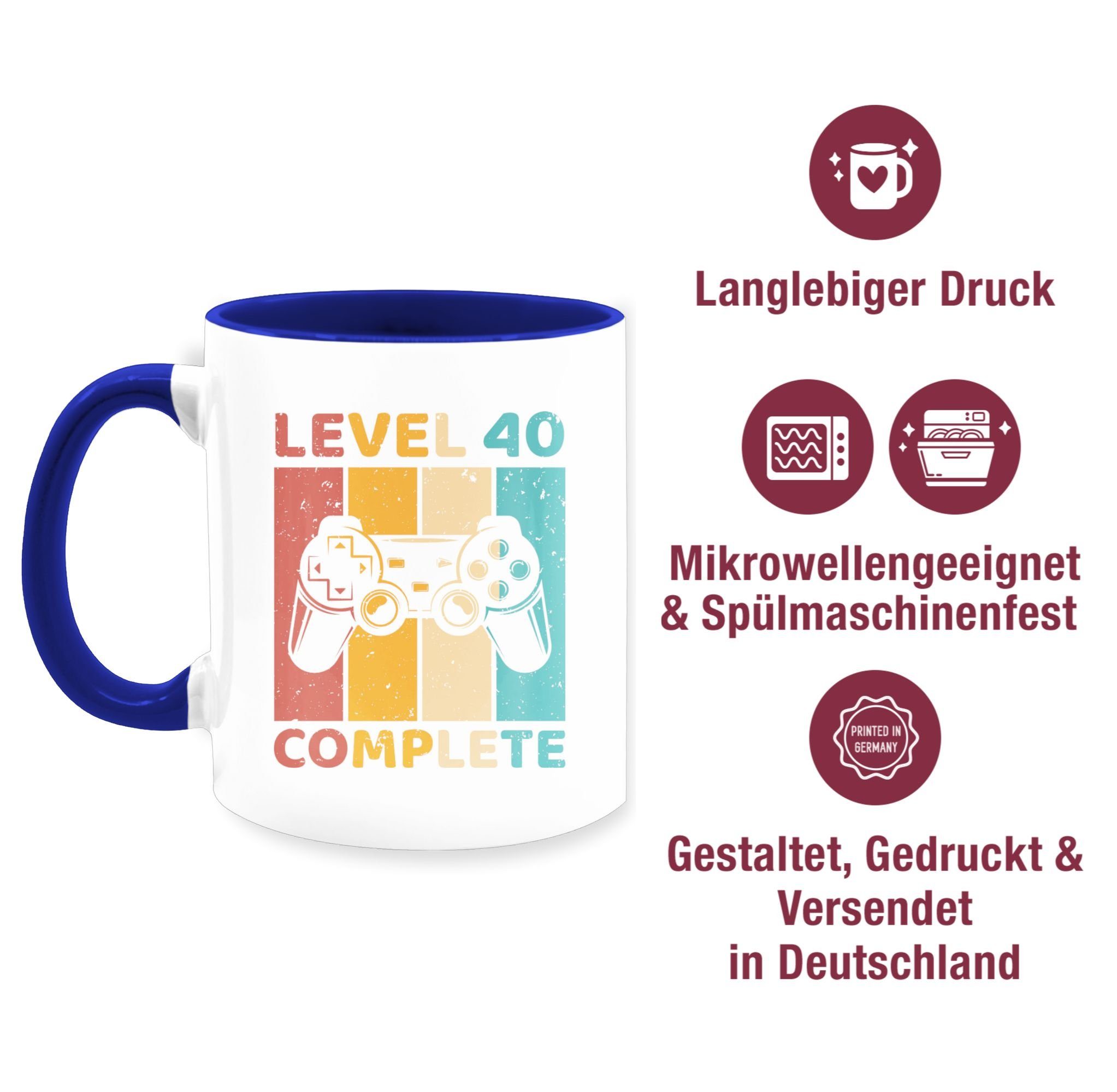 Freigeschalten Dunkelblau Completed Level Shirtracer Geburtstag - Keramik, 40 Unlocked Tasse Zocker, Tasse - Complete 1 40. Vierzig